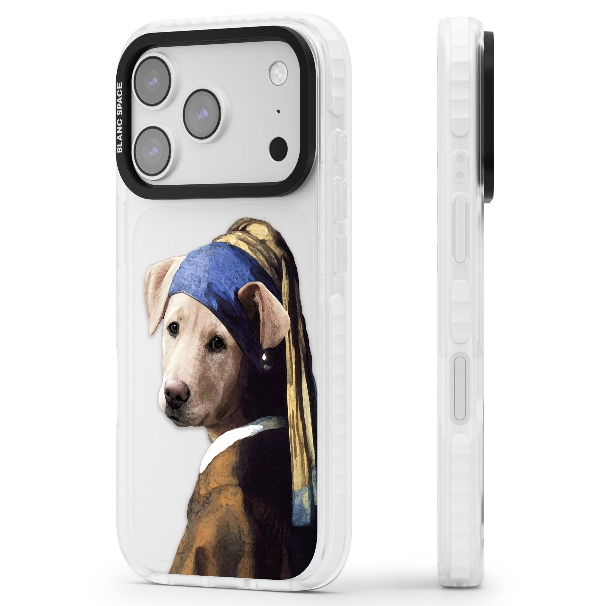 Doggo With A Pearl Earring iPhone 17 Pro Impact Clear Phone Case Side Profile