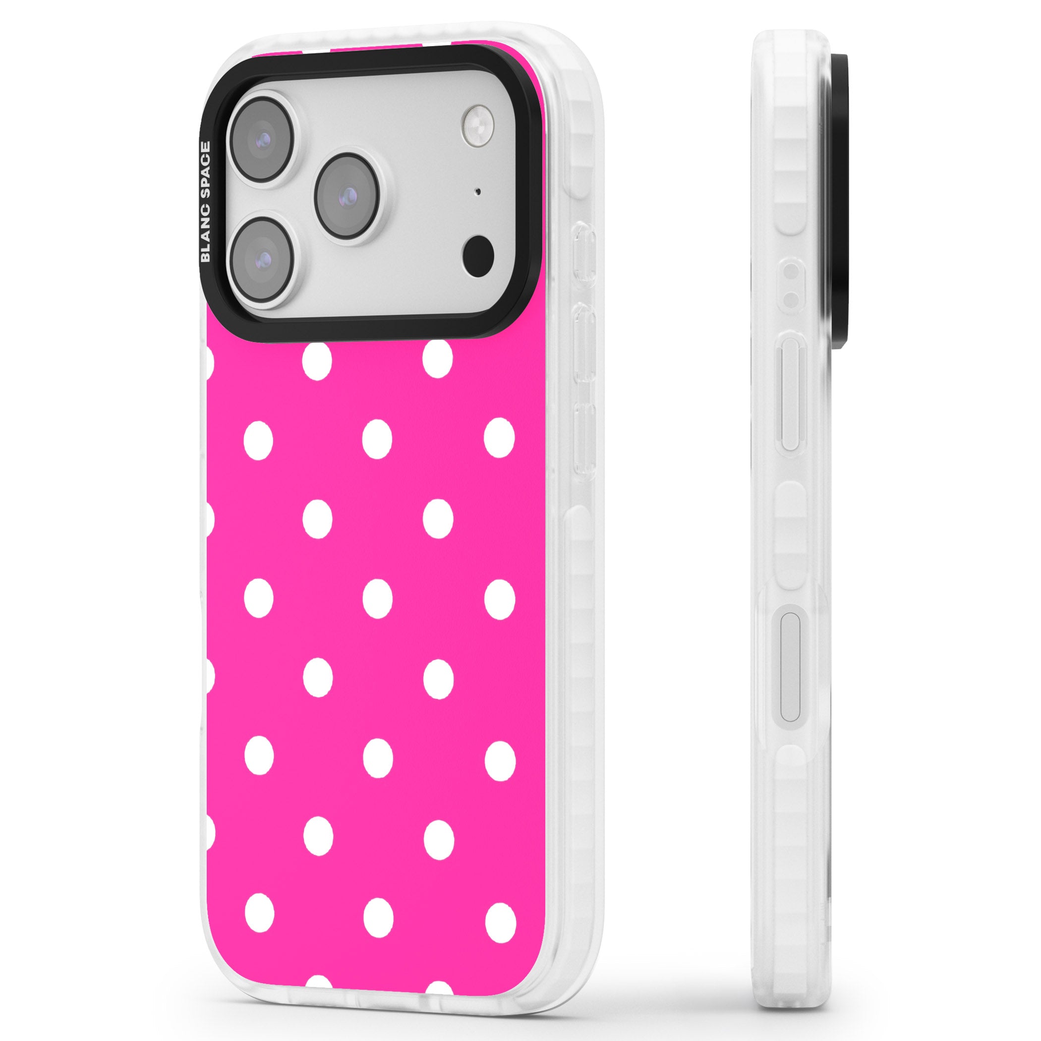 Pink Polka Dot iPhone 17 Pro Impact Clear Phone Case Side Profile