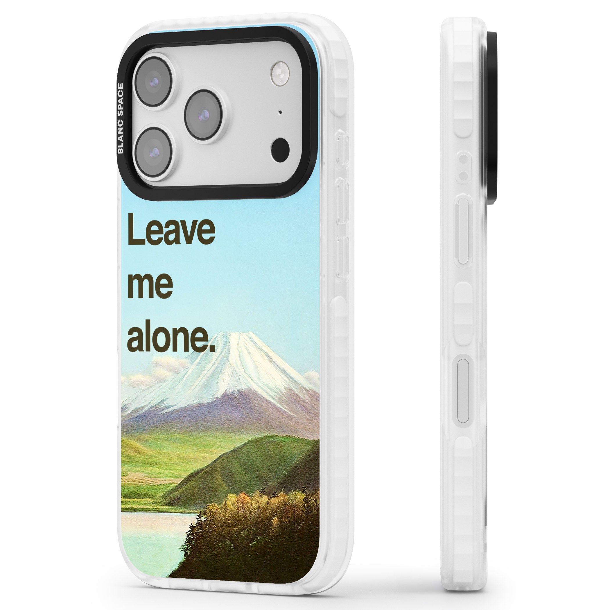 Leave Me Alone iPhone 17 Pro Impact Clear Phone Case Side Profile