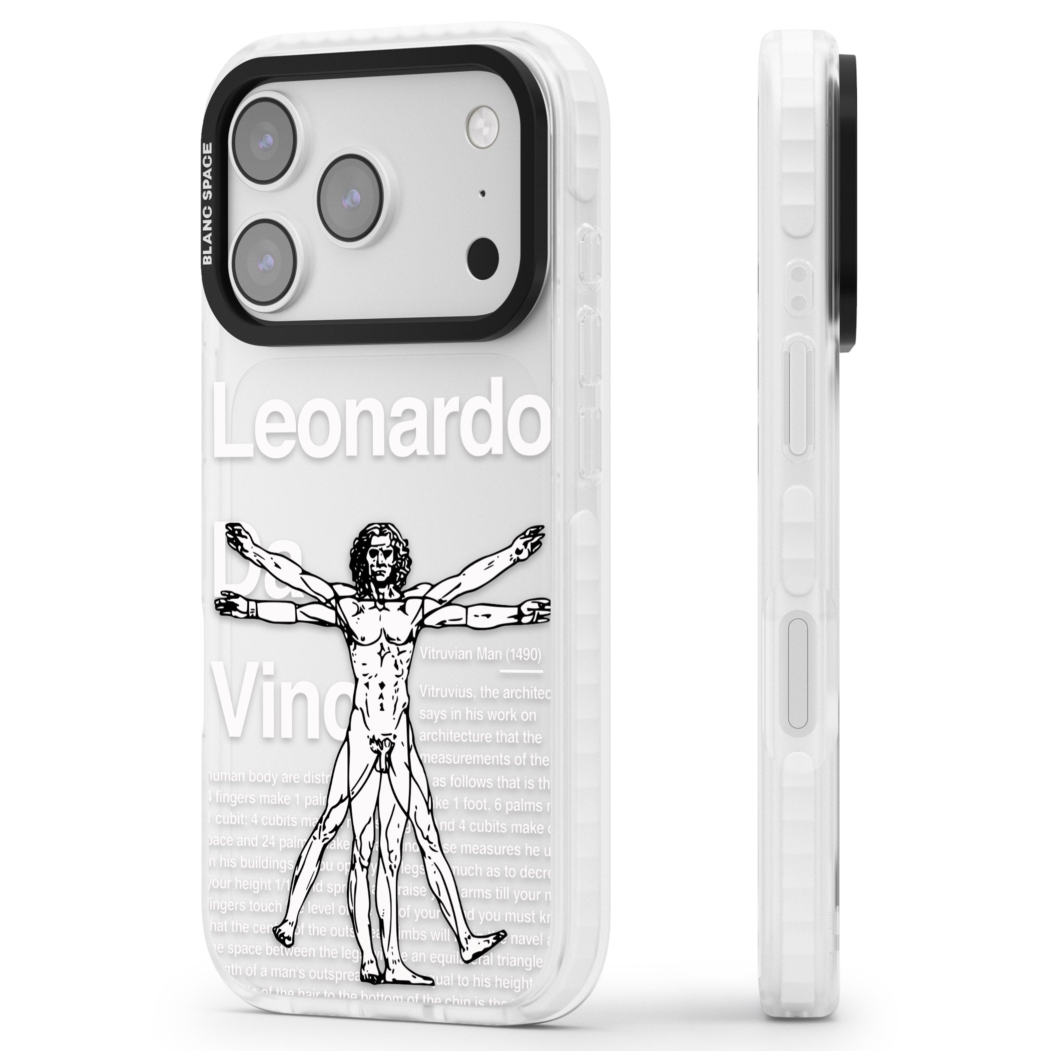 Vitruvian Man iPhone 17 Pro Impact Clear Phone Case Side Profile