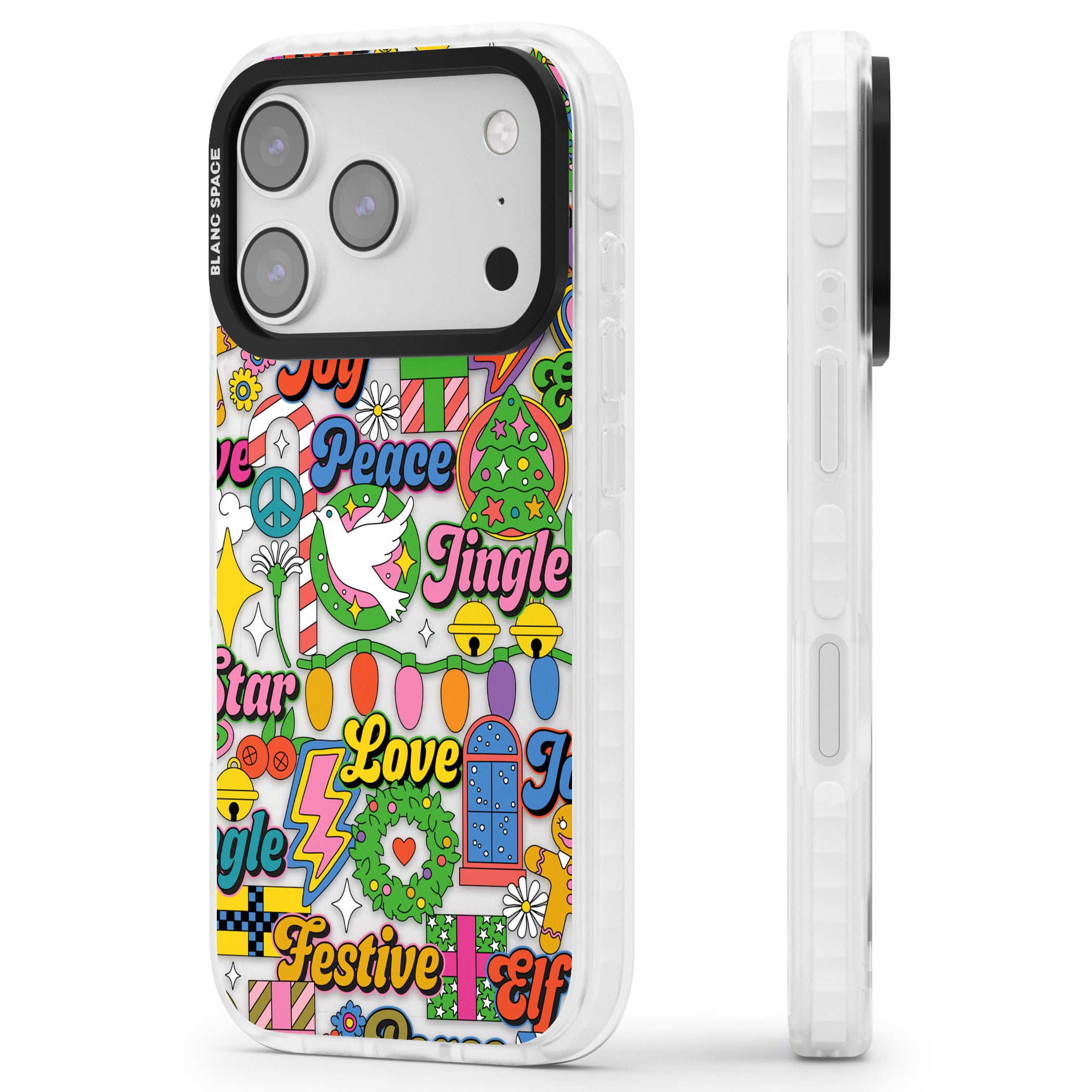 Peace & Festivities iPhone 17 Pro Impact Clear Phone Case Side Profile