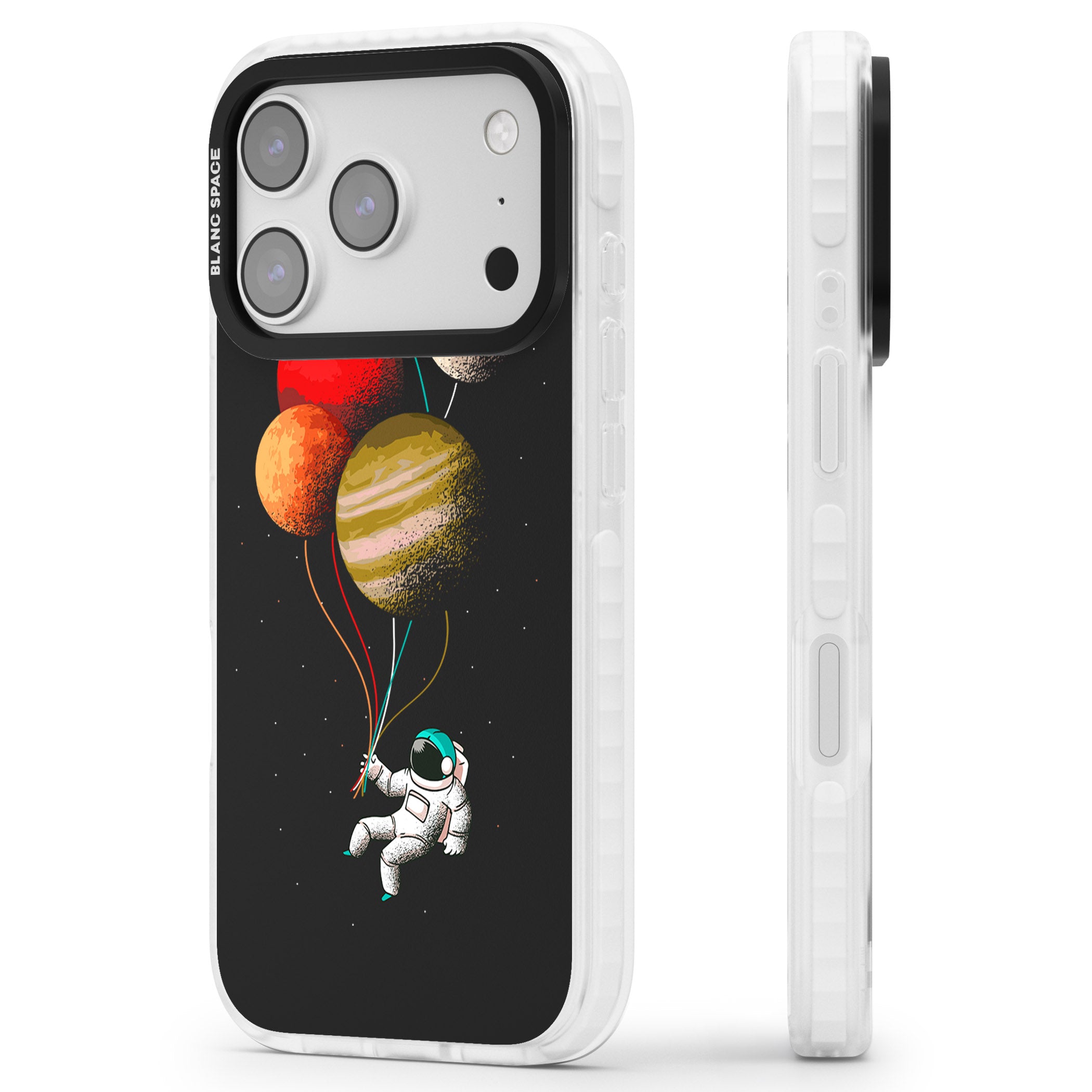 Astronaut Balloon Planets iPhone 17 Pro Impact Clear Phone Case Side Profile