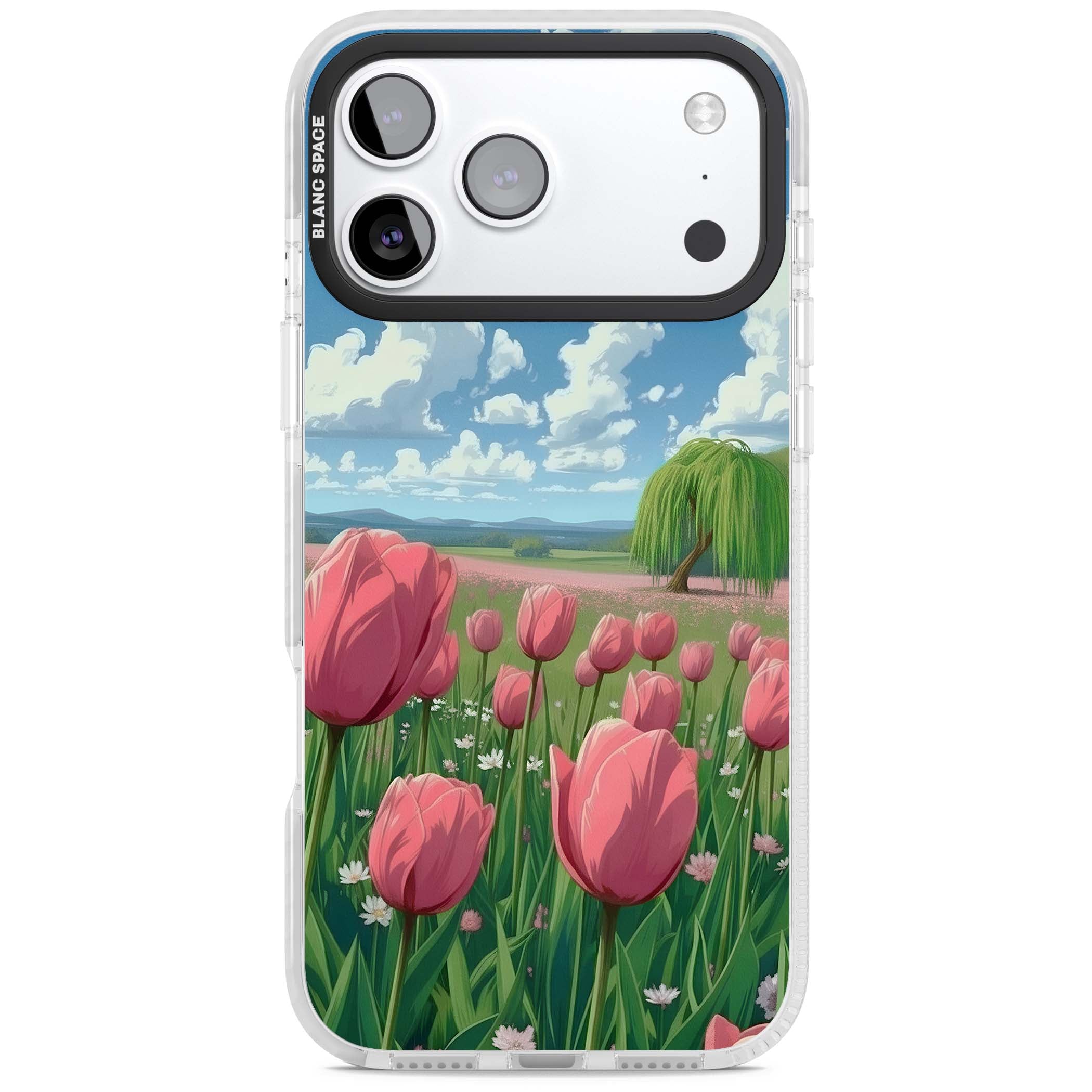 Willow By The Pink Tulips floral iPhone case | Black Impact case for iPhone 17 Pro, iPhone 17 Pro Max