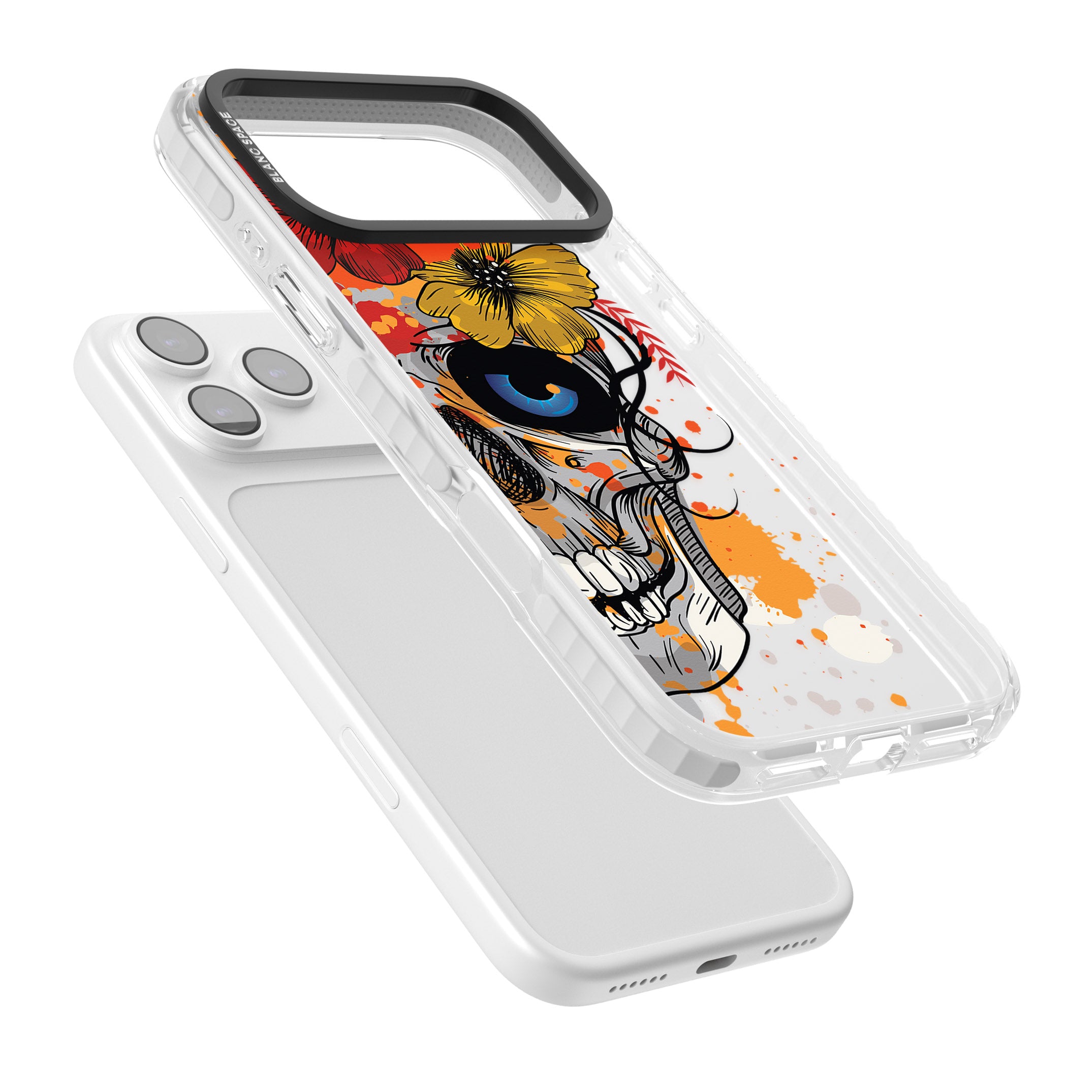 Sugar Skull Flowers iPhone 17 Pro Impact Clear Phone Case Colours