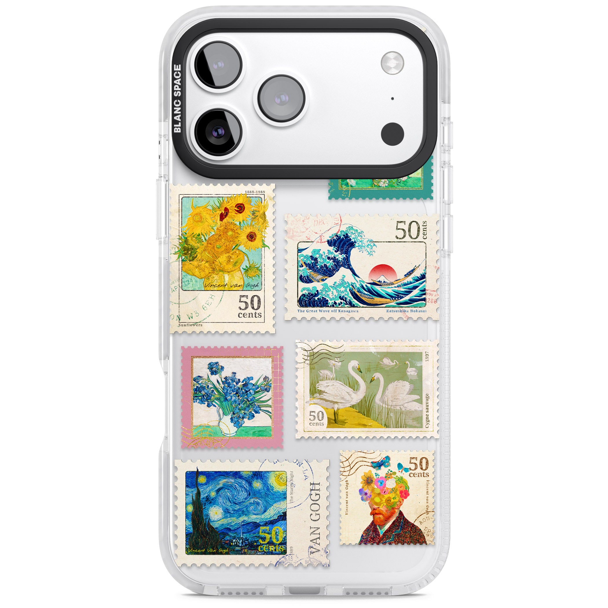 Vintage Art Stamps iPhone 17 Pro Max Impact Clear Phone Case