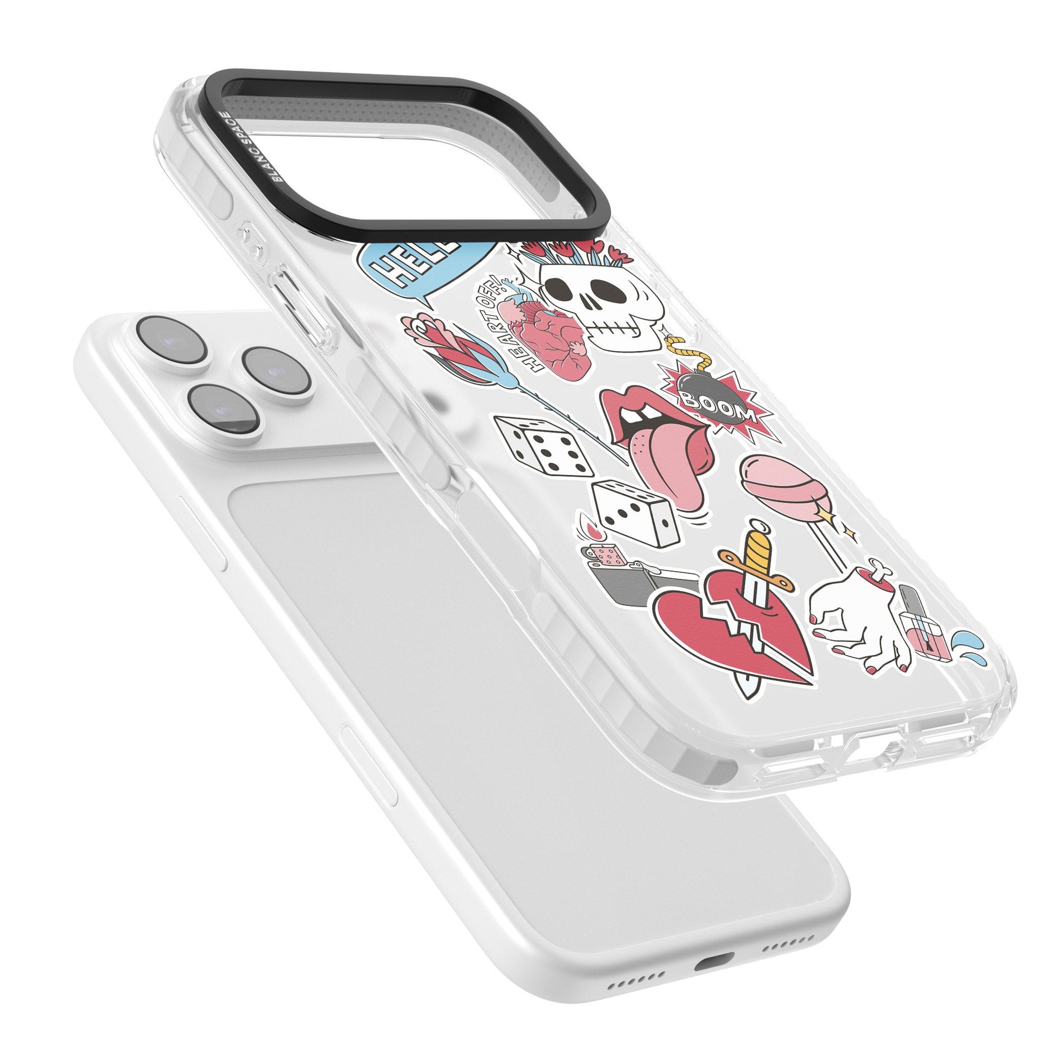 Skull & Flowers Stickers iPhone 17 Pro Impact Clear Phone Case Colours