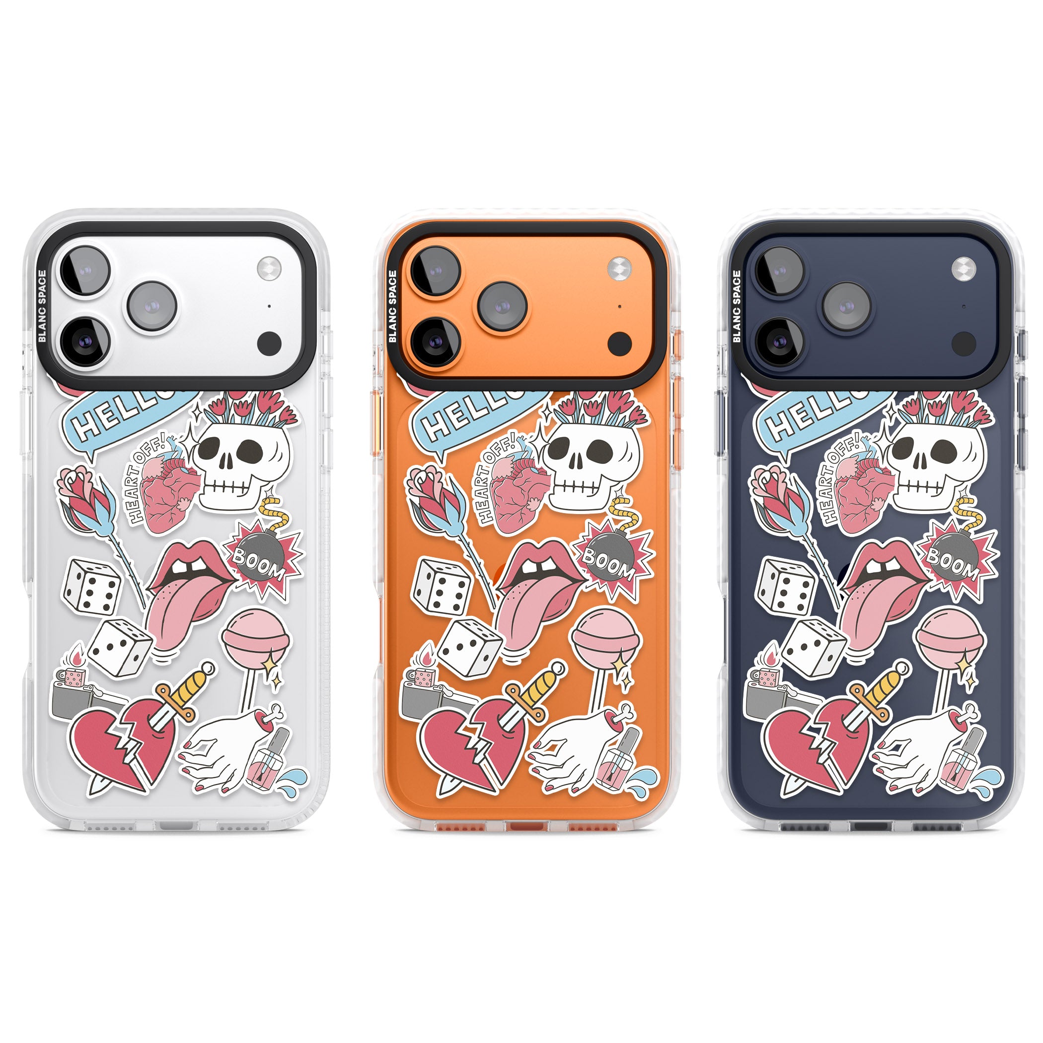 Skull & Flowers Stickers iPhone 17 Pro Impact Clear Phone Case APT Impact Protection