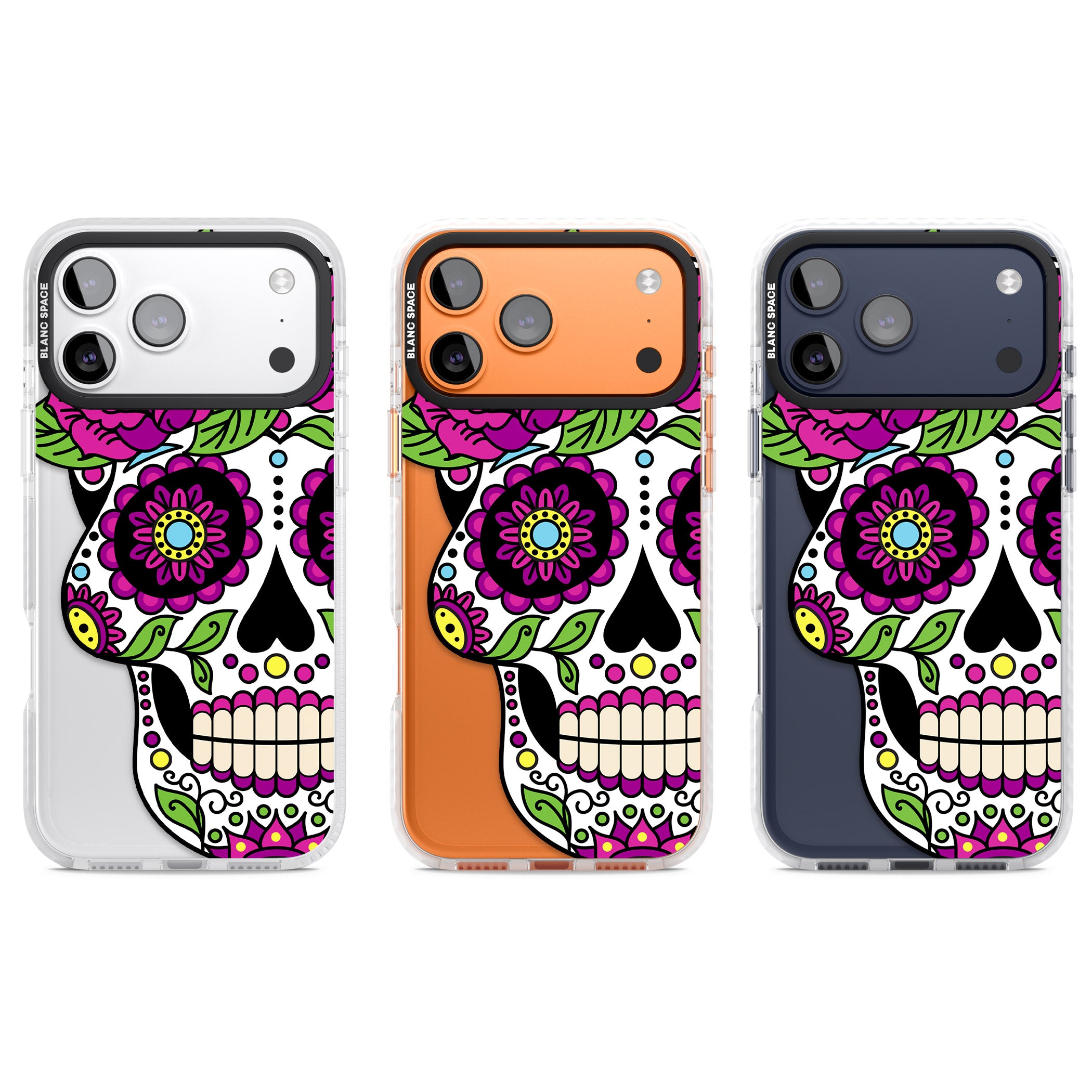 Purple Floral Sugar Skull iPhone 17 Pro Impact Clear Phone Case APT Impact Protection