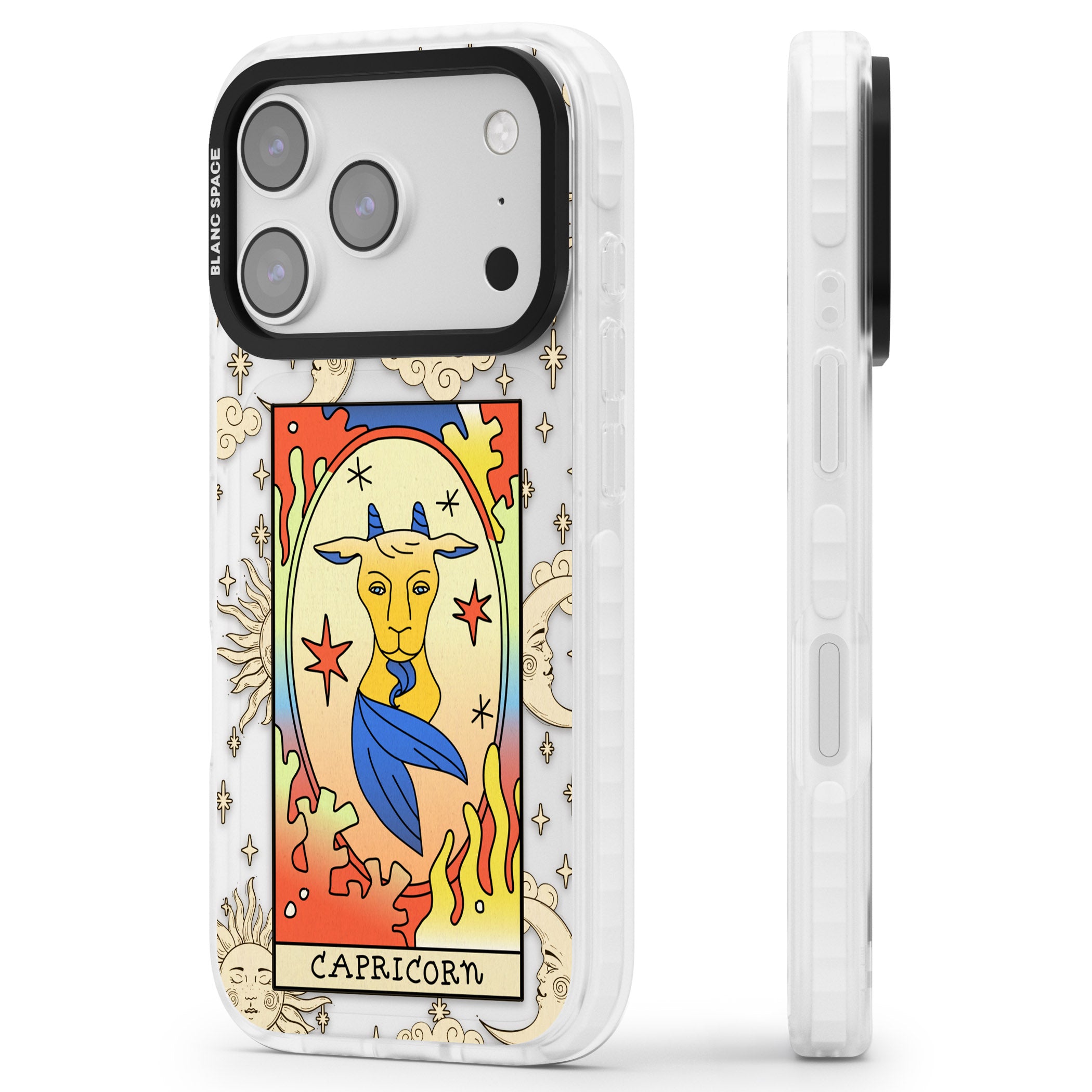 Celestial Zodiac Capricorn iPhone 17 Pro Impact Clear Phone Case Side Profile