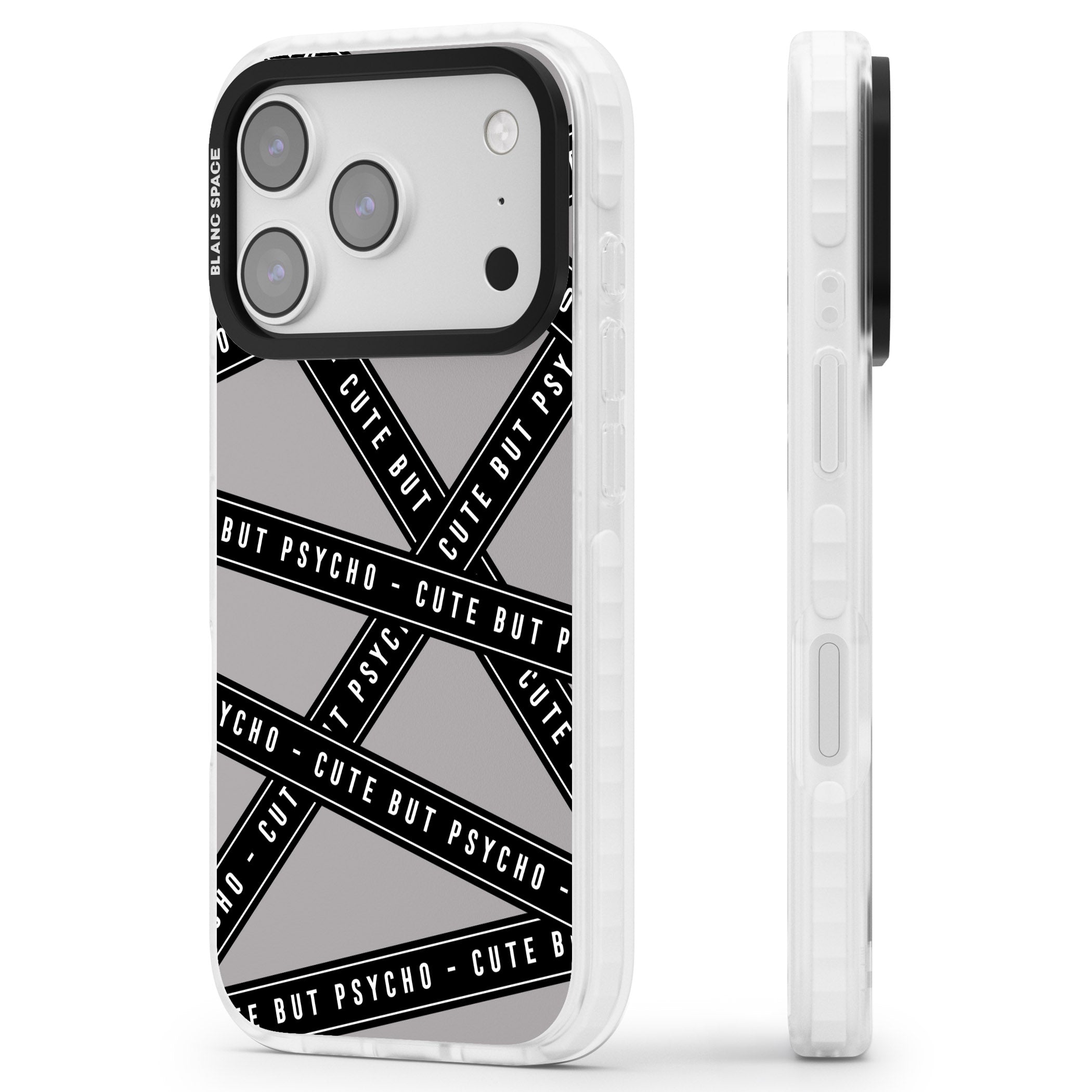 Cute But Psycho iPhone 17 Pro Impact Clear Phone Case Side Profile