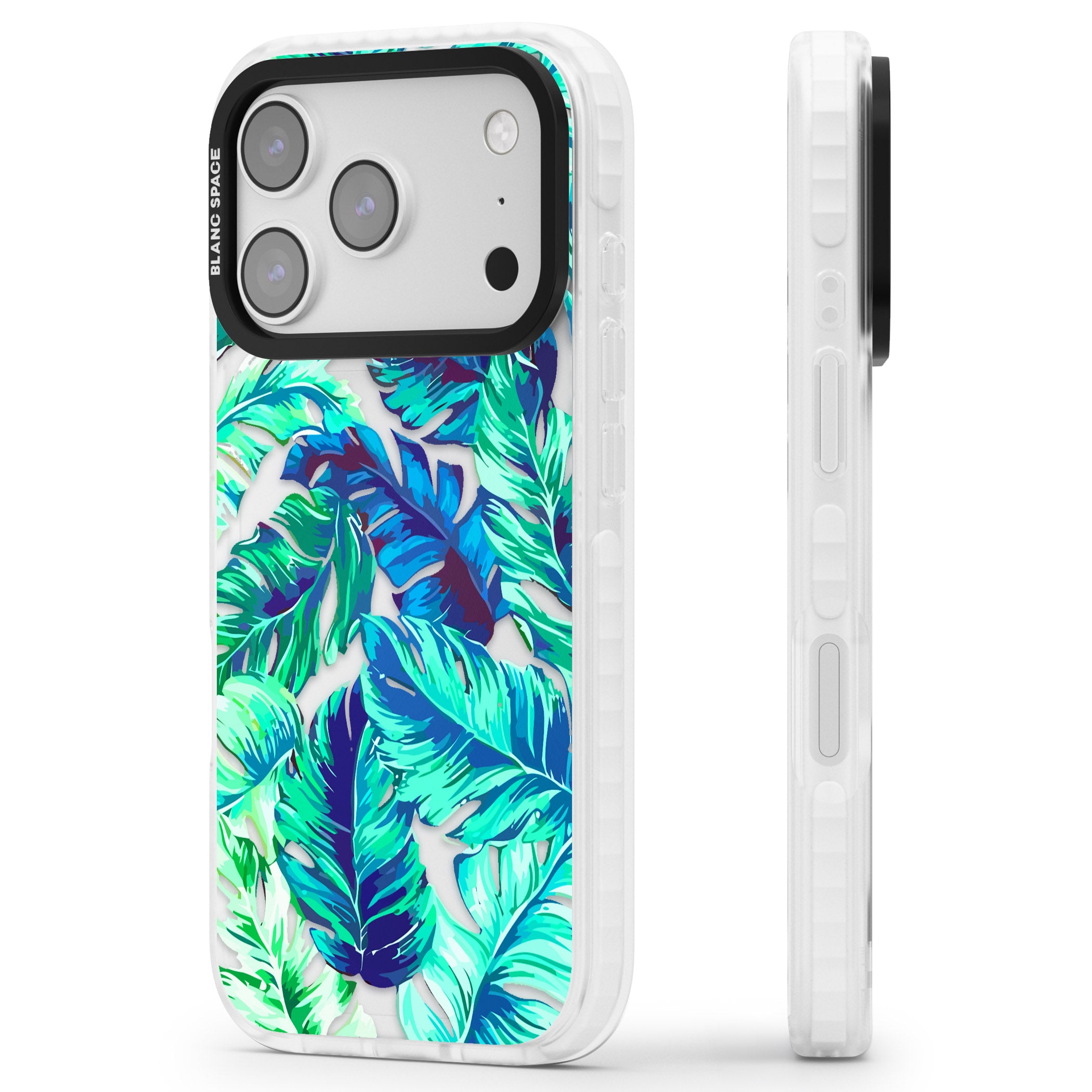 Tropical Palms iPhone 17 Pro Impact Clear Phone Case Side Profile