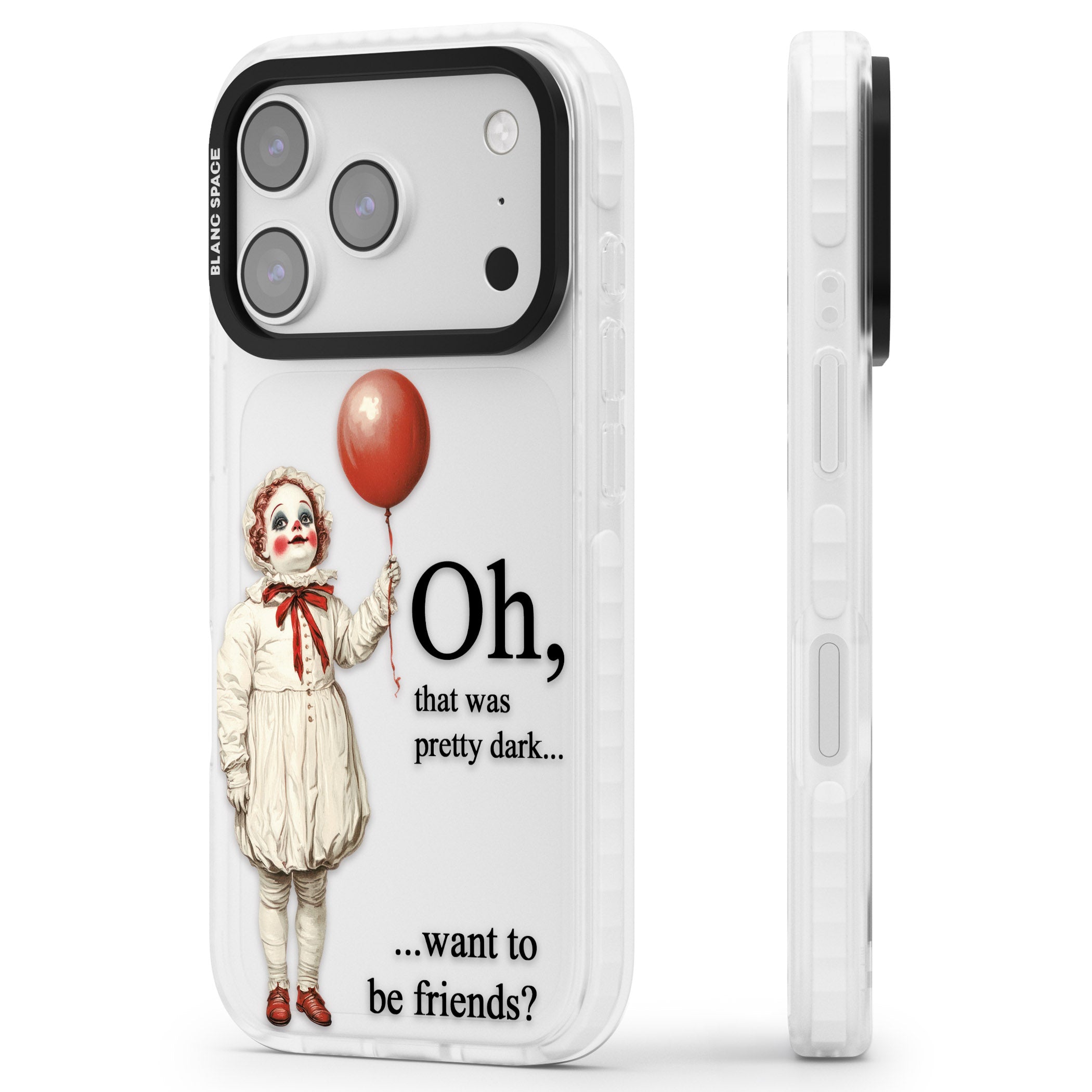 Want To Be Friends? iPhone 17 Pro Impact Clear Phone Case Side Profile