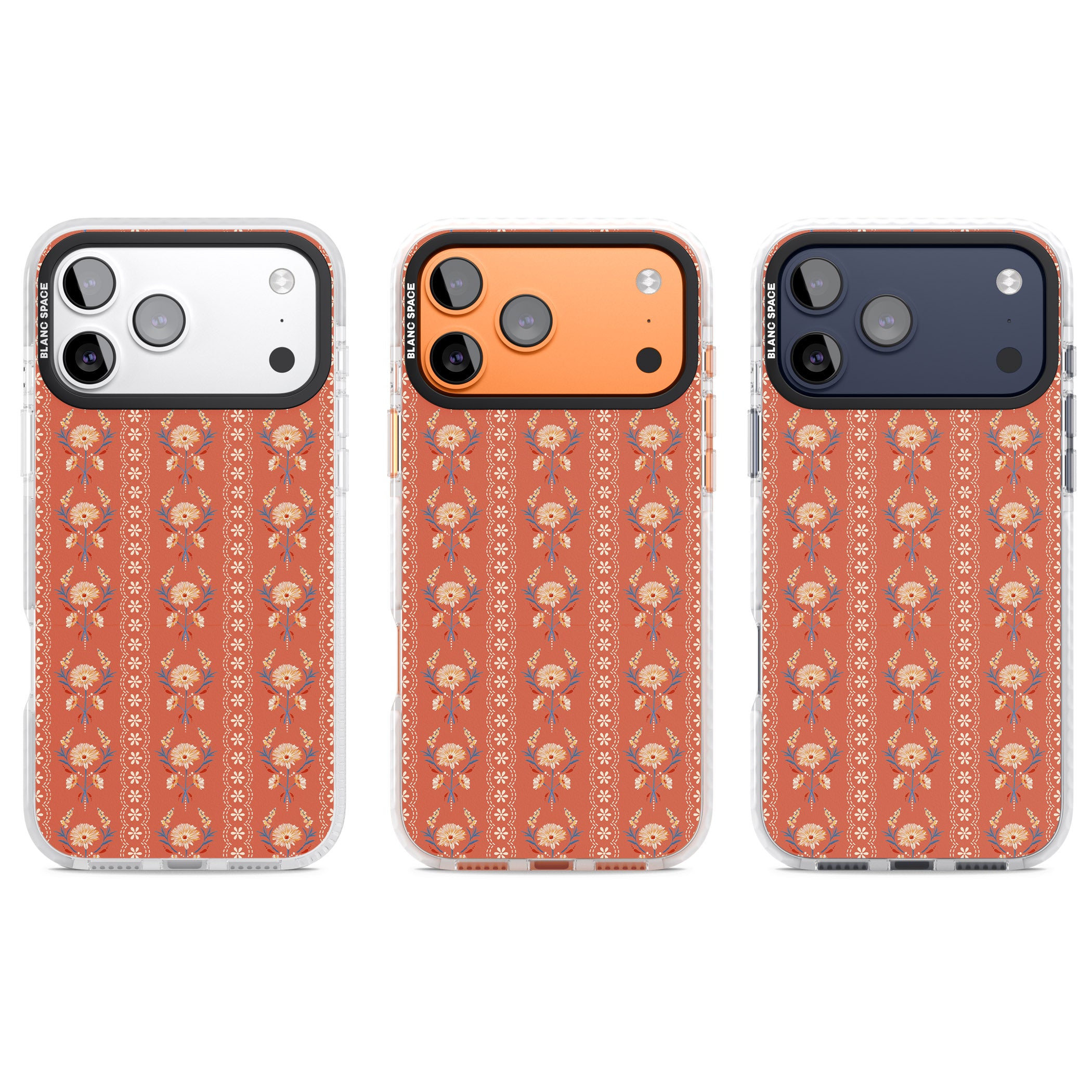 Vintage Terracotta Floral iPhone 17 Pro Impact Clear Phone Case APT Impact Protection