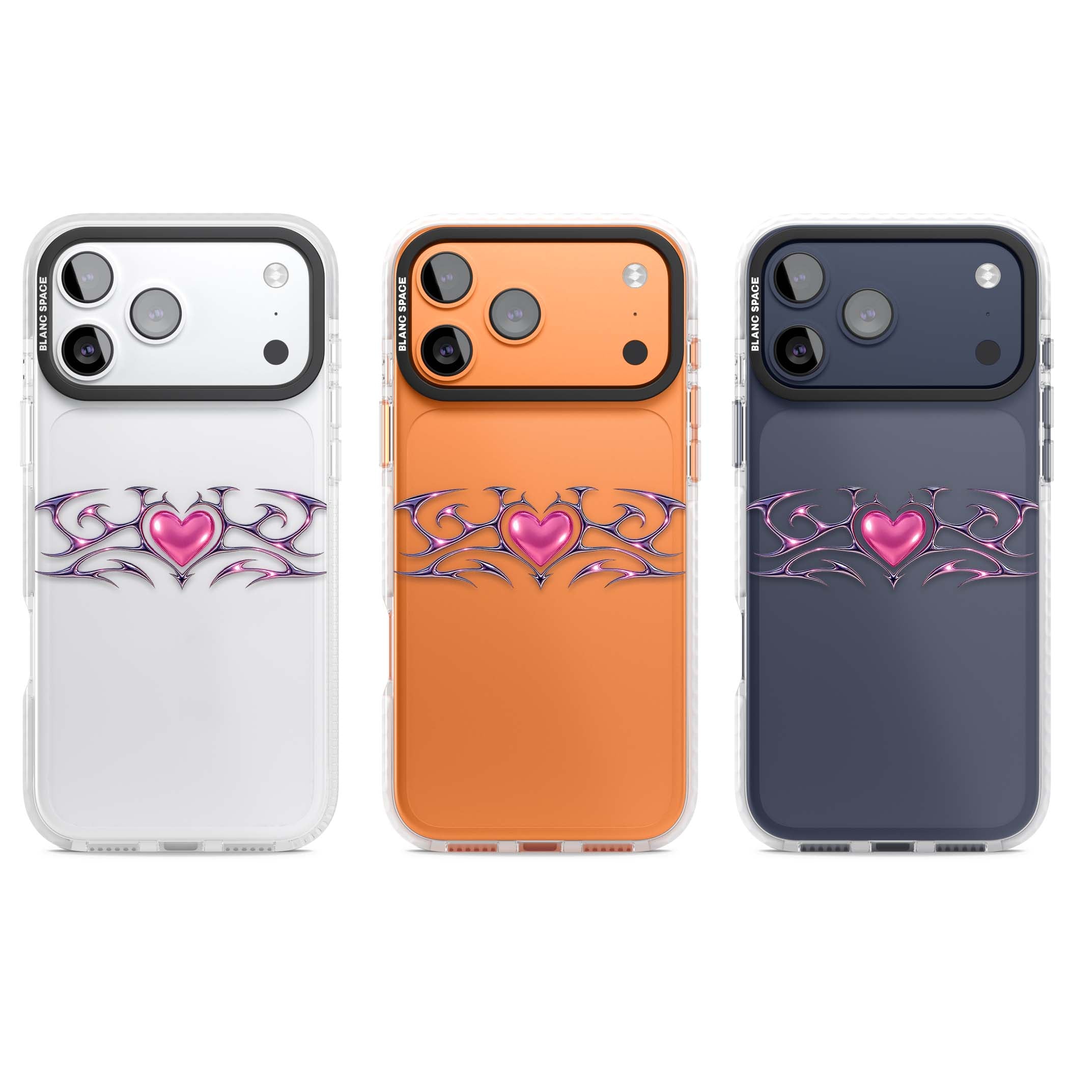Pink Chrome Heart y2k iPhone case | Black Impact case for iPhone 17 Pro, iPhone 17 Pro Max