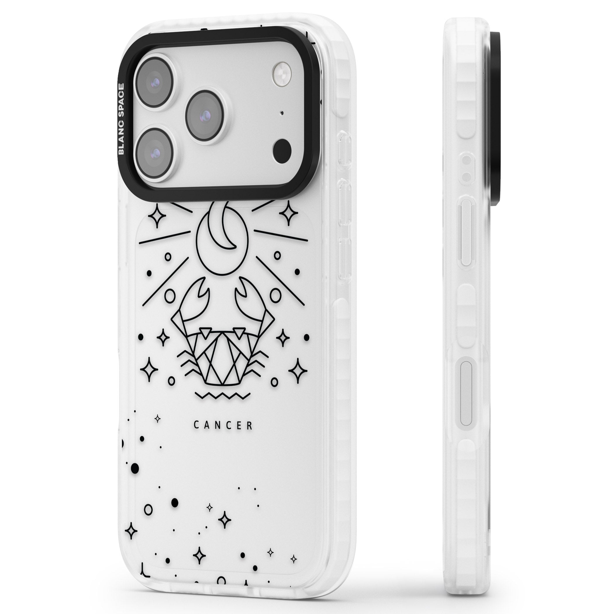 Zodiac Cancer Moon iPhone 17 Pro Impact Clear Phone Case Side Profile