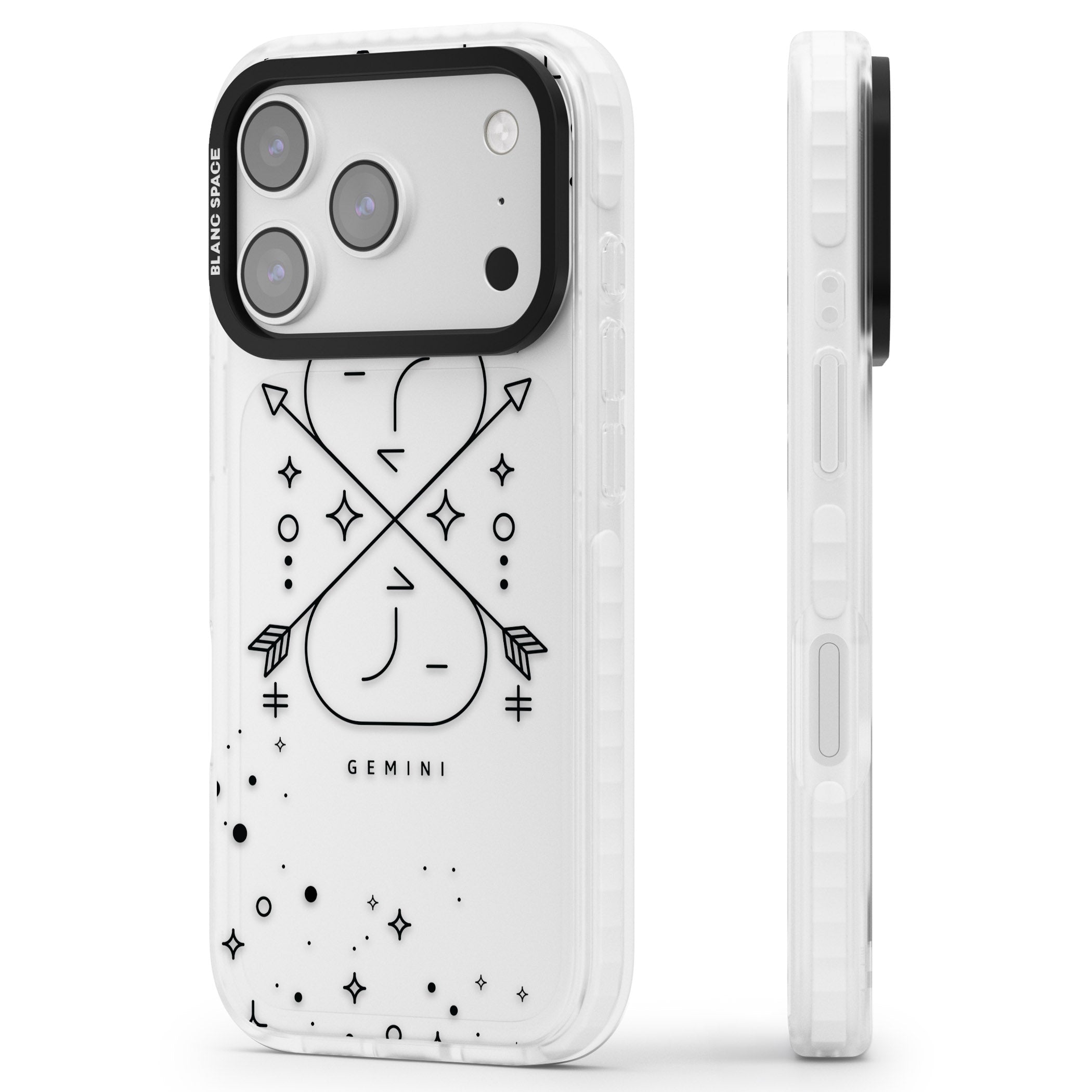 Gemini Zodiac iPhone 17 Pro Impact Clear Phone Case Side Profile