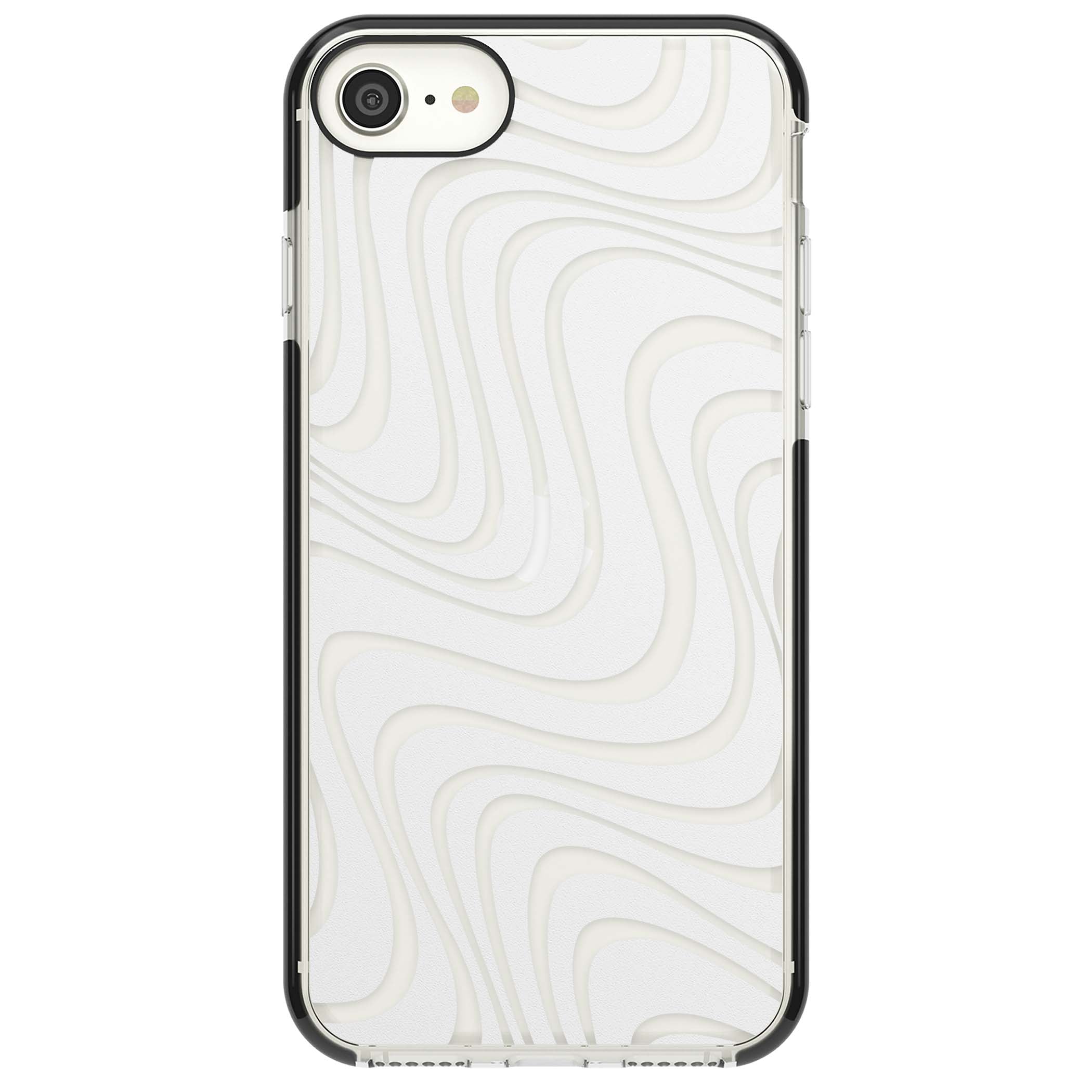 White Abstract Waves abstract iPhone case featuring flowing grey wave pattern on clear background | Black Impact case for iPhone SE