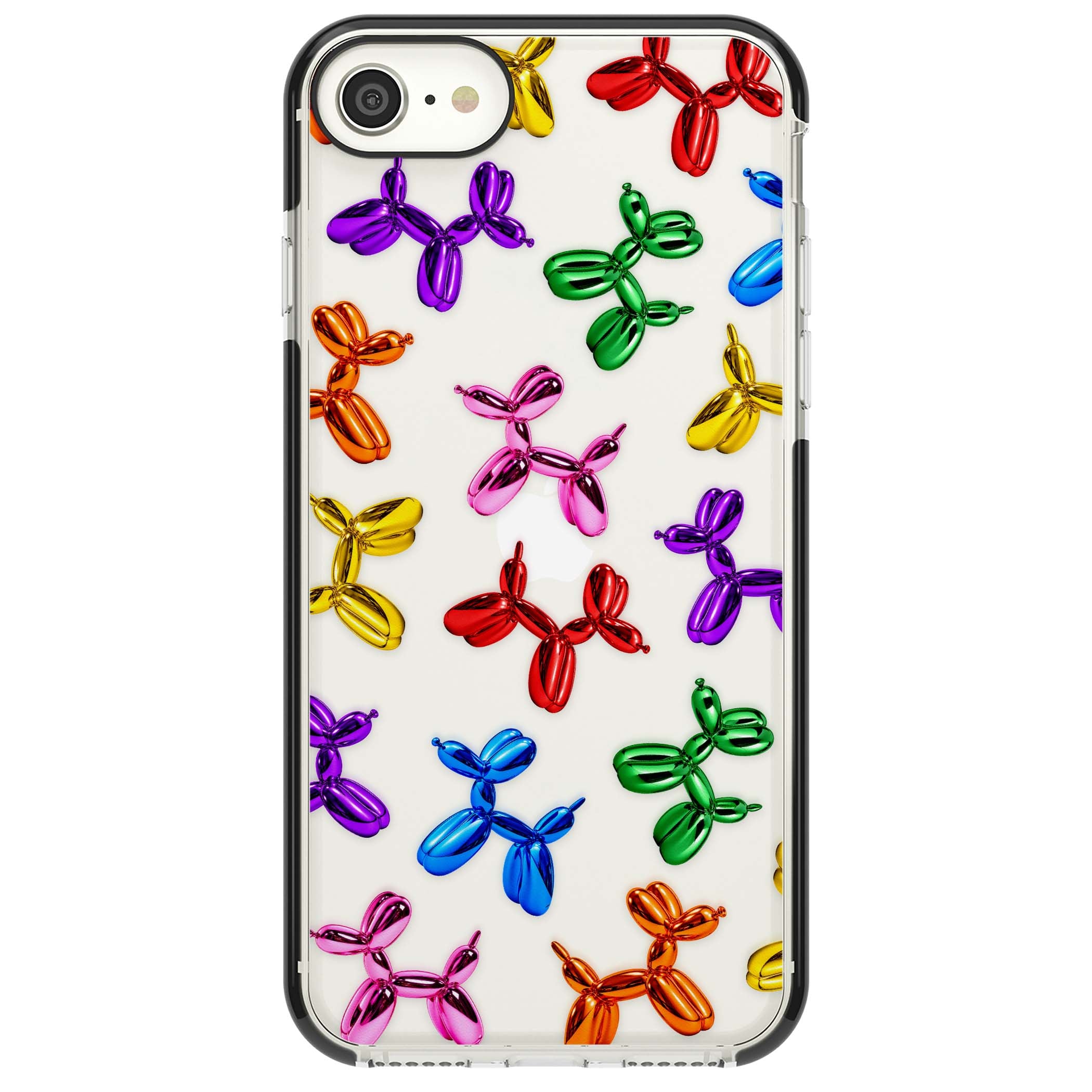 Balloon Dogs pop art iPhone case featuring rainbow chrome balloon dogs in Jeff Koons style | Black Impact case for iPhone SE