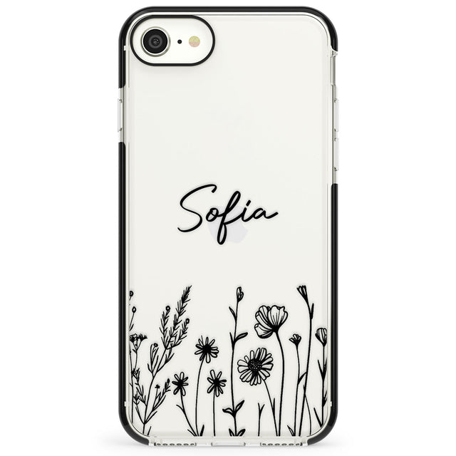 Personalised Black Wildflowers Impact Phone Case for iPhone SE