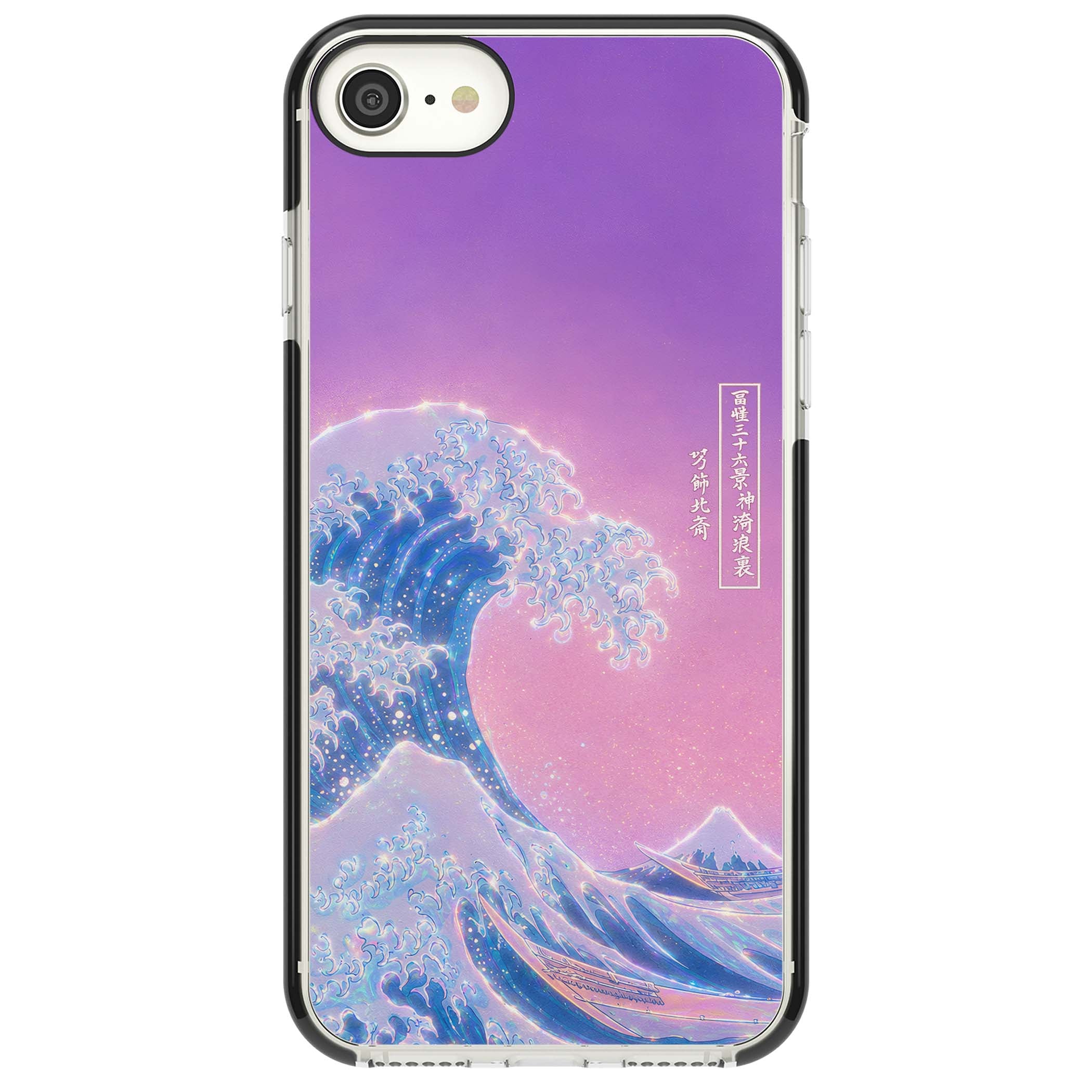 The Great Opal Wave Japanese iPhone case featuring Hokusai's great wave in iridescent pastels with lilac sky and Mou | Black Impact case for iPhone SE
