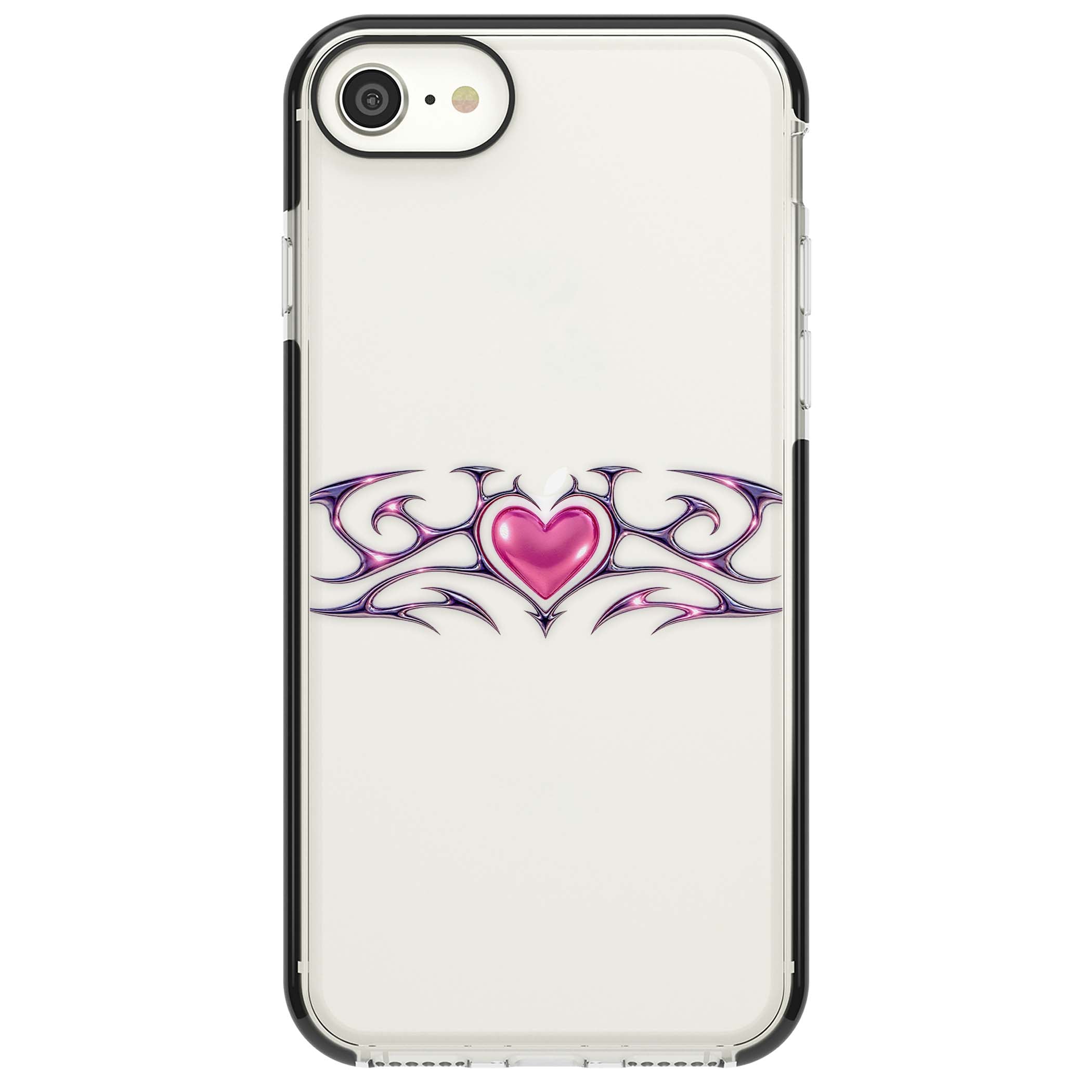 Pink Chrome Heart y2k iPhone case | Black Impact case for iPhone SE