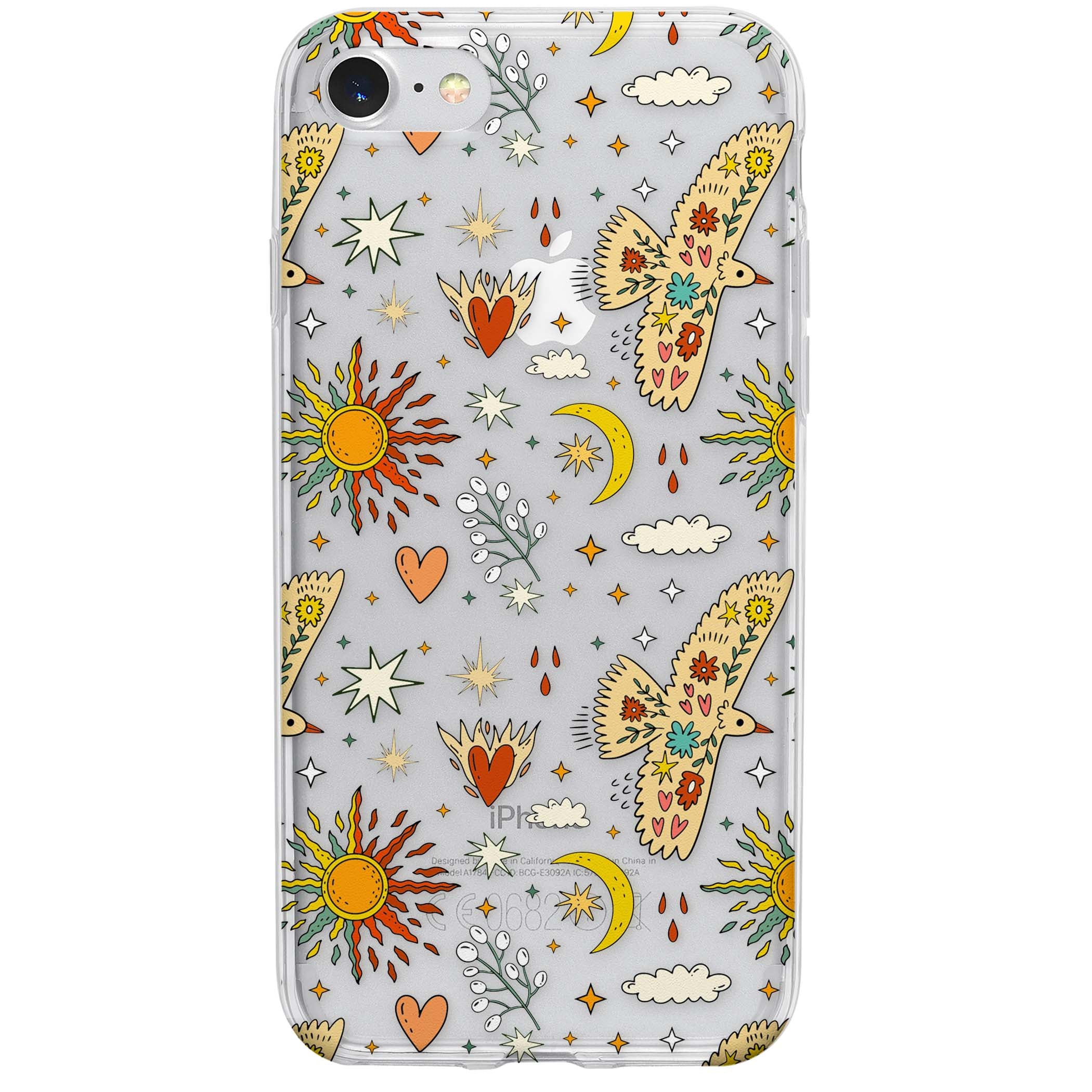 Elevate Your Phone'S Style With This Boho Celestial Sun & Eye Phone Case, Featuring A Mystical Blend Of Suns, All-Seeing Eyes, Butterflies, Stars, And