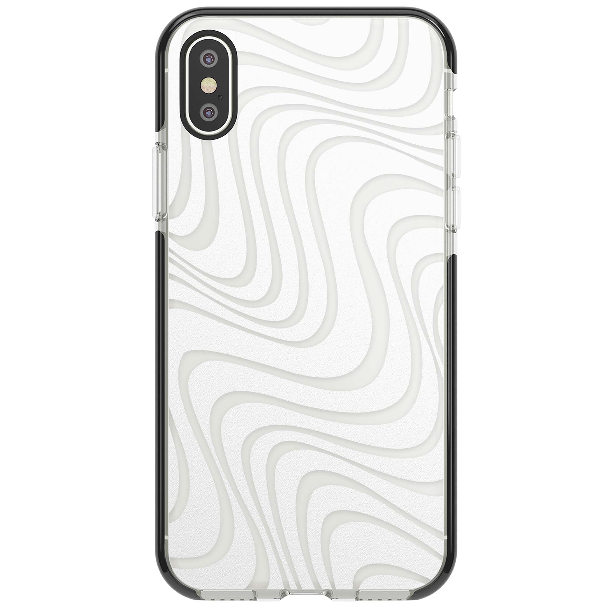 White Abstract Waves abstract iPhone case featuring flowing grey wave pattern on clear background | Black Impact case for iPhone X, iPhone XS Max, iPhone XR