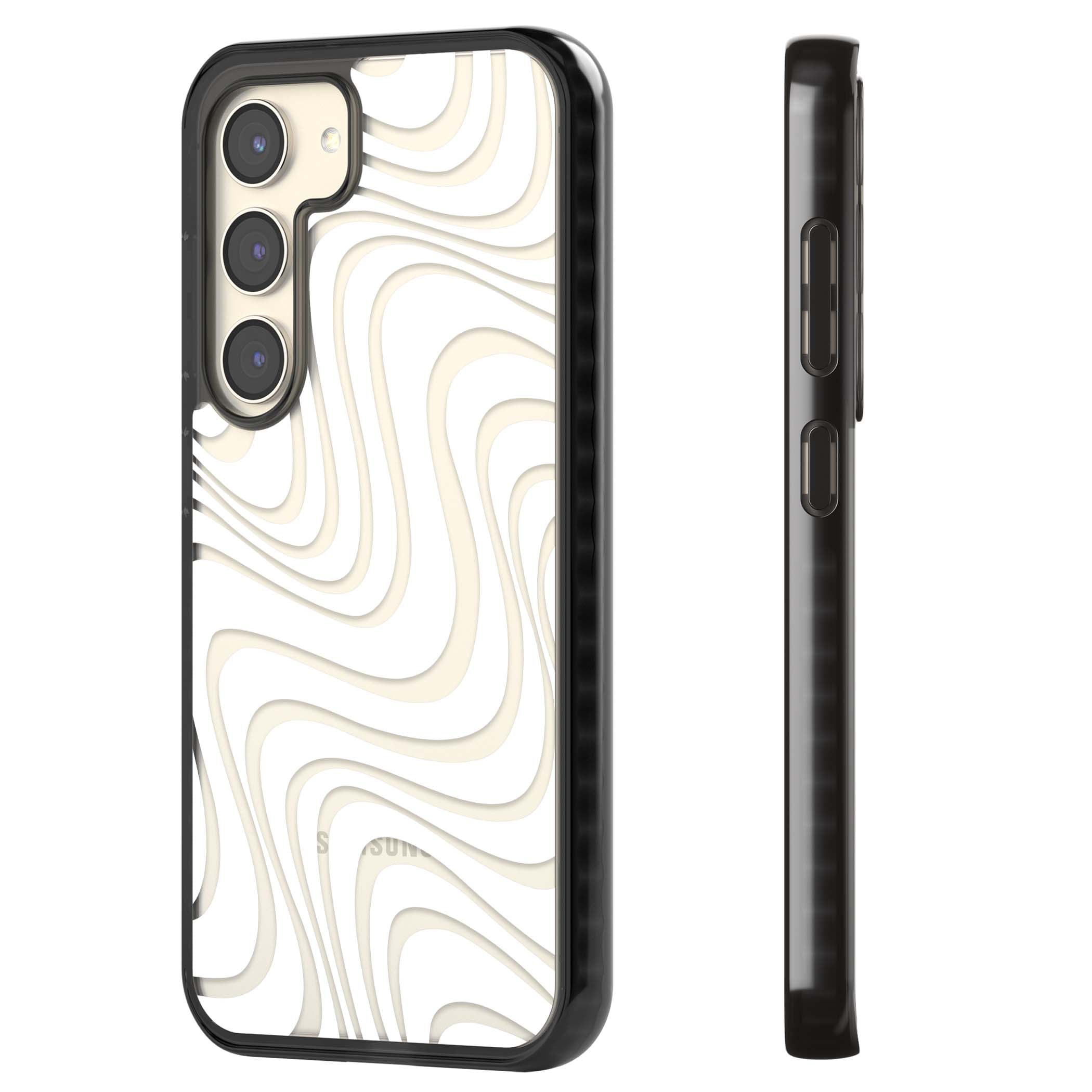 White Abstract Waves abstract iPhone case featuring flowing grey wave pattern on clear background | Black Impact case for Samsung Galaxy S24, Samsung Galaxy S23, Samsung Galaxy S22