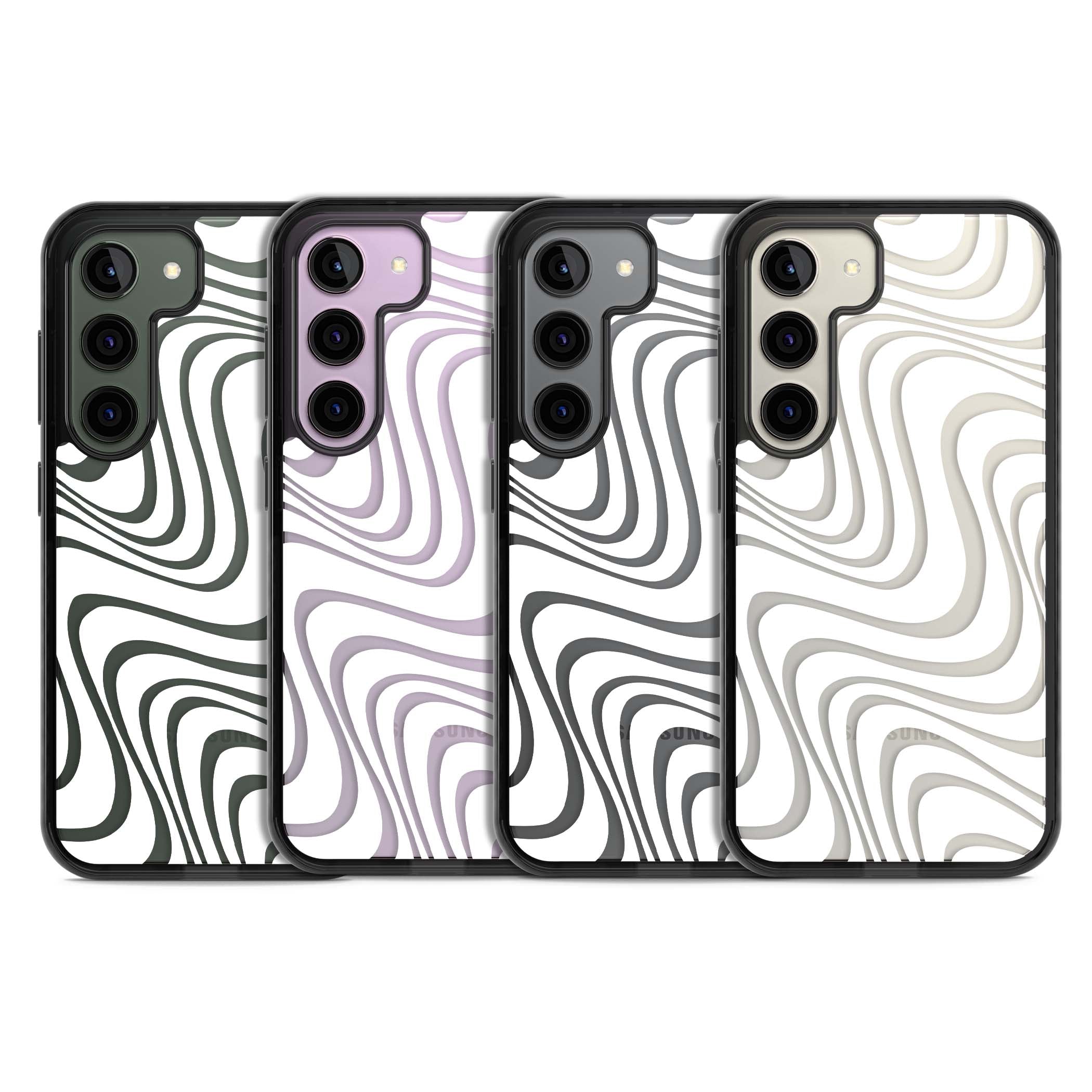 White Abstract Waves abstract iPhone case featuring flowing grey wave pattern on clear background | Black Impact case for Samsung Galaxy S24, Samsung Galaxy S23, Samsung Galaxy S22