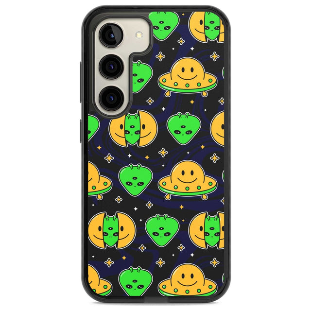 Alien Head Pattern Phone Case Samsung S22 / Black Impact Case,Samsung S23 / Black Impact Case Blanc Space