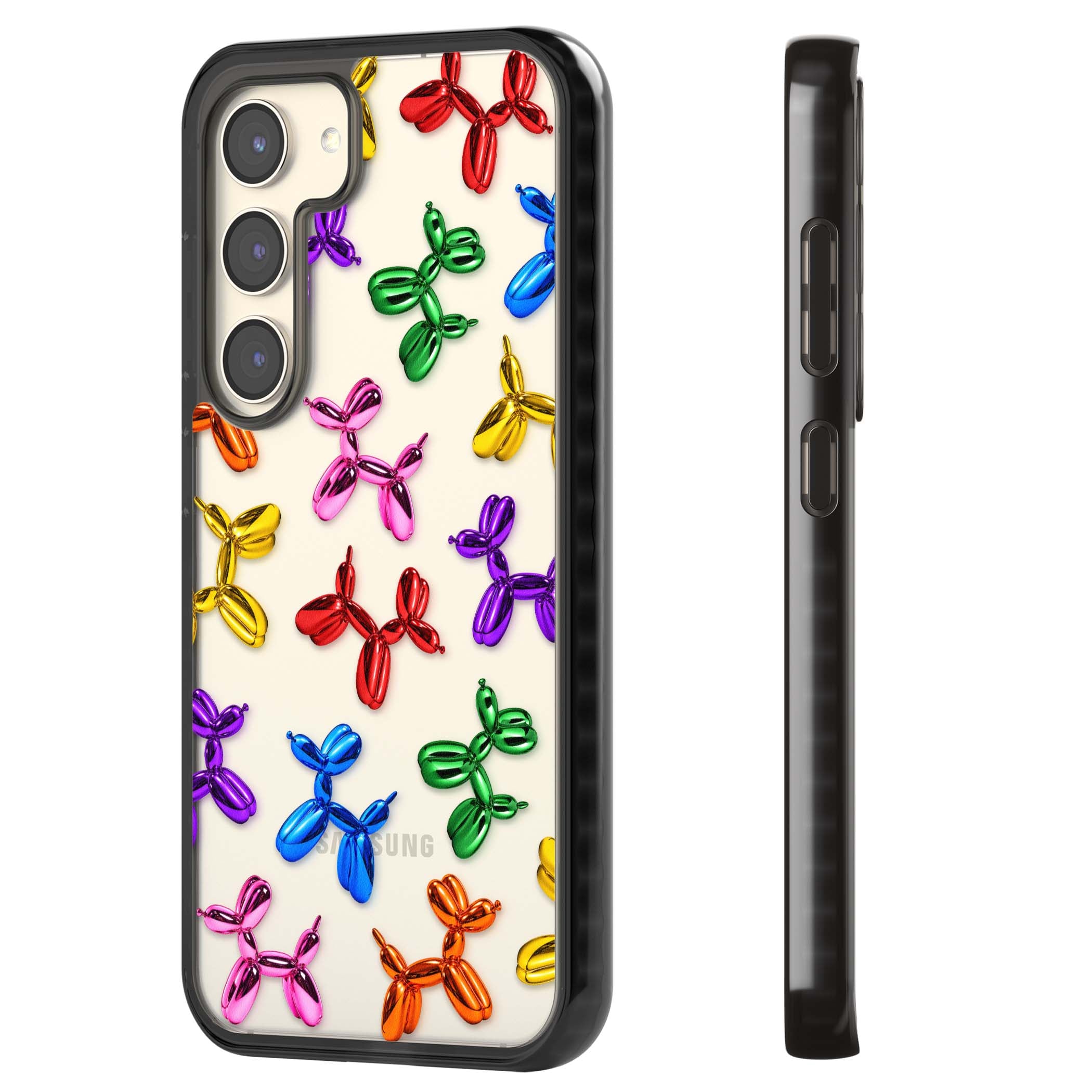 Balloon Dogs pop art iPhone case featuring rainbow chrome balloon dogs in Jeff Koons style | Black Impact case for Samsung Galaxy S24, Samsung Galaxy S23, Samsung Galaxy S22