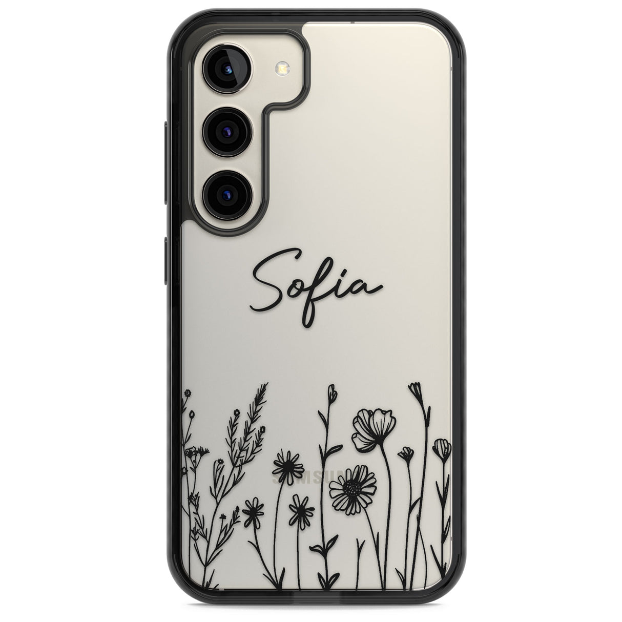 Personalised Black Wildflowers Impact Phone Case for Samsung Galaxy S24, Samsung Galaxy S23, Samsung Galaxy S22