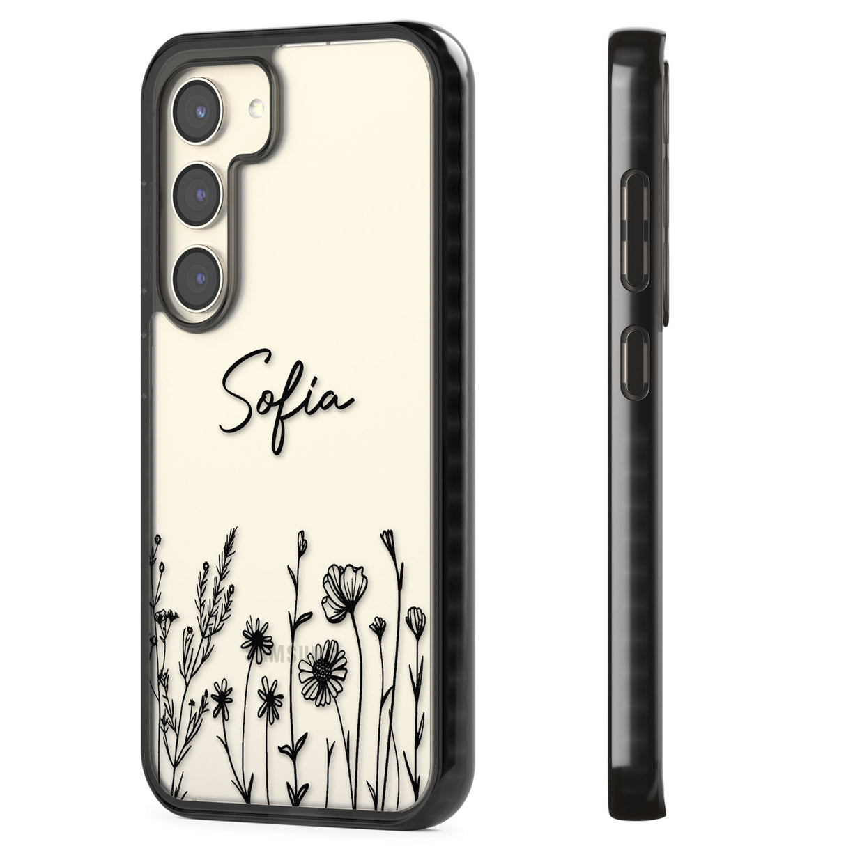 Personalised Black Wildflowers Impact Phone Case for Samsung Galaxy S24, Samsung Galaxy S23, Samsung Galaxy S22