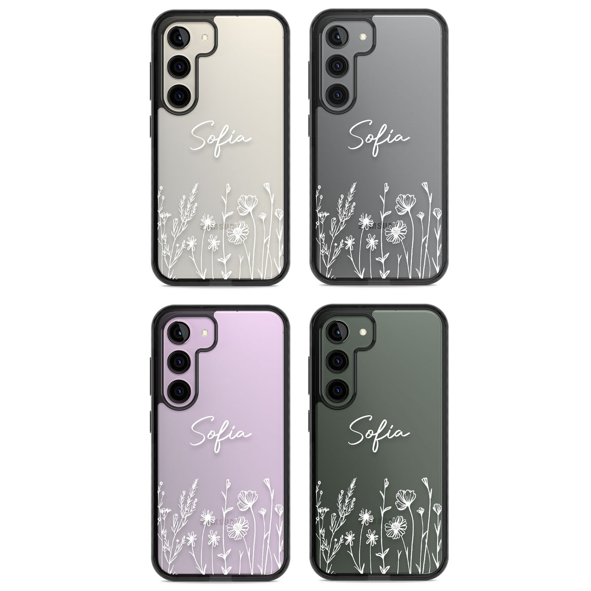 Personalised White Wildflowers Impact Phone Case for Samsung Galaxy S24, Samsung Galaxy S23, Samsung Galaxy S22