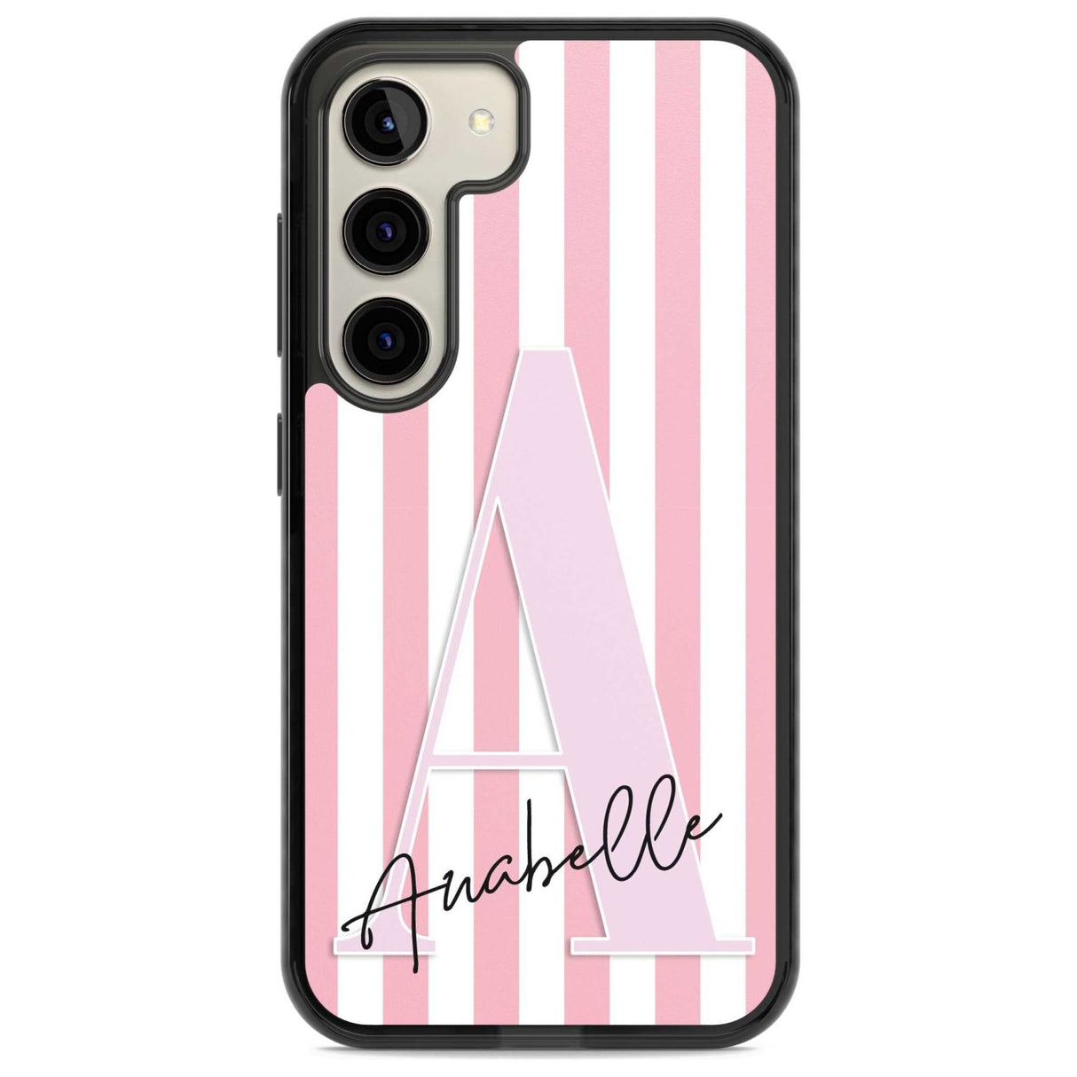 Personalised Pink Stripes & Large Monogram Custom Phone Case Samsung S22 / Black Impact Case,Samsung S23 / Black Impact Case Blanc Space