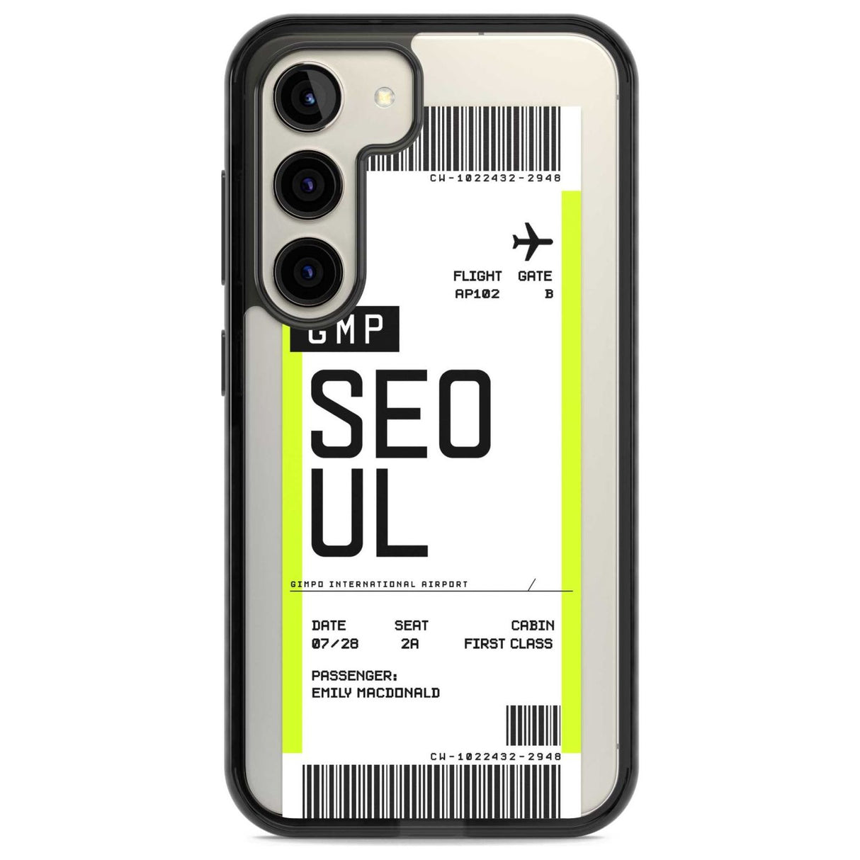 Personalised Seoul Boarding Pass Custom Phone Case Samsung S22 / Black Impact Case,Samsung S23 / Black Impact Case Blanc Space