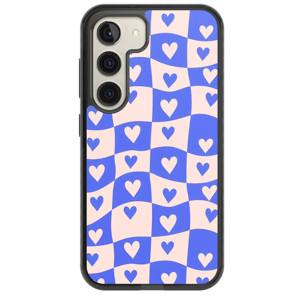 Blue Wavy Checked Hearts