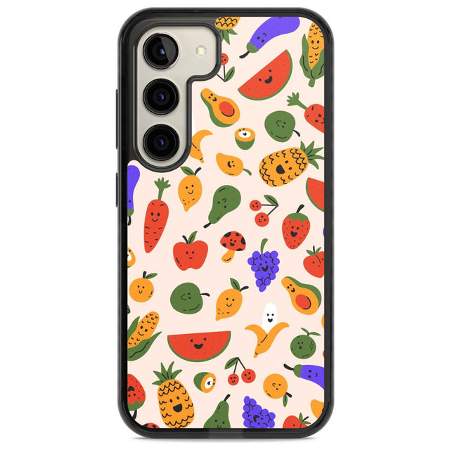 Mixed Kawaii Food Icons - Solid Phone Case Samsung S22 / Black Impact Case,Samsung S23 / Black Impact Case Blanc Space
