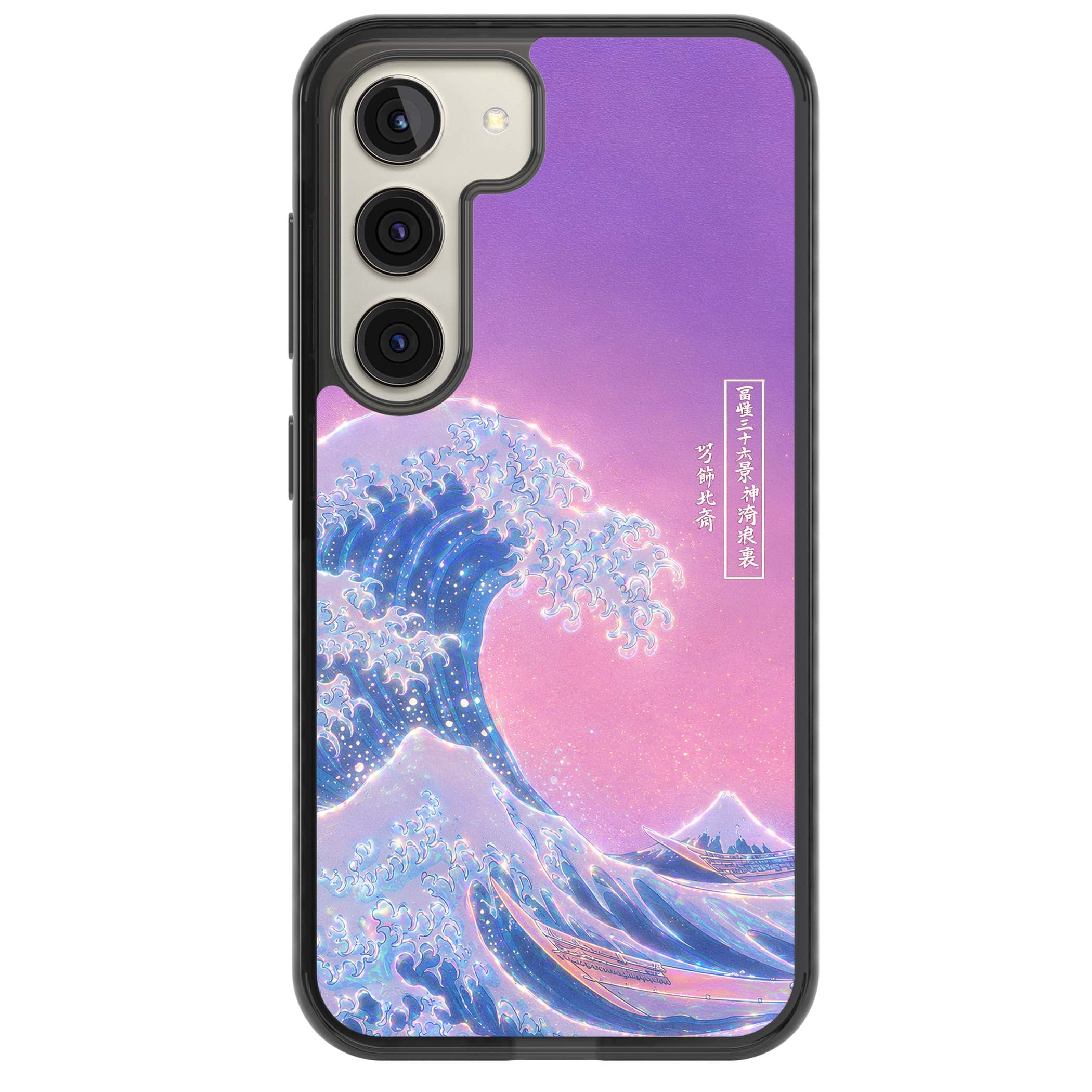 The Great Opal Wave Japanese iPhone case featuring Hokusai's great wave in iridescent pastels with lilac sky and Mou | Black Impact case for Samsung Galaxy S24, Samsung Galaxy S23, Samsung Galaxy S22