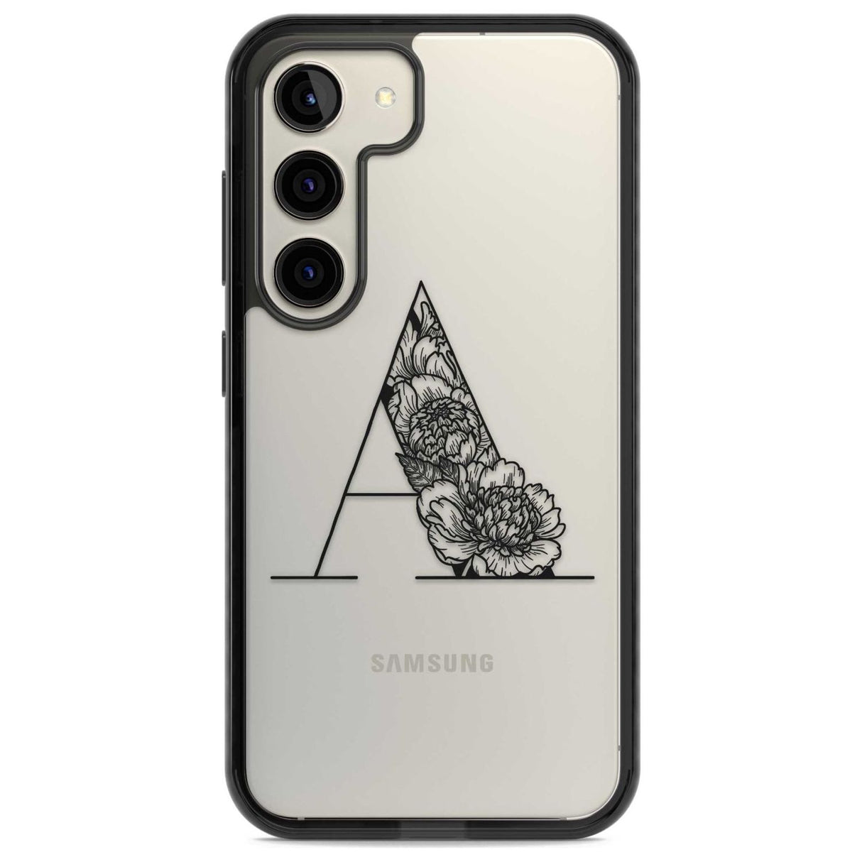 Floral Monogram Letter Custom Phone Case Samsung S22 / Black Impact Case,Samsung S23 / Black Impact Case Blanc Space