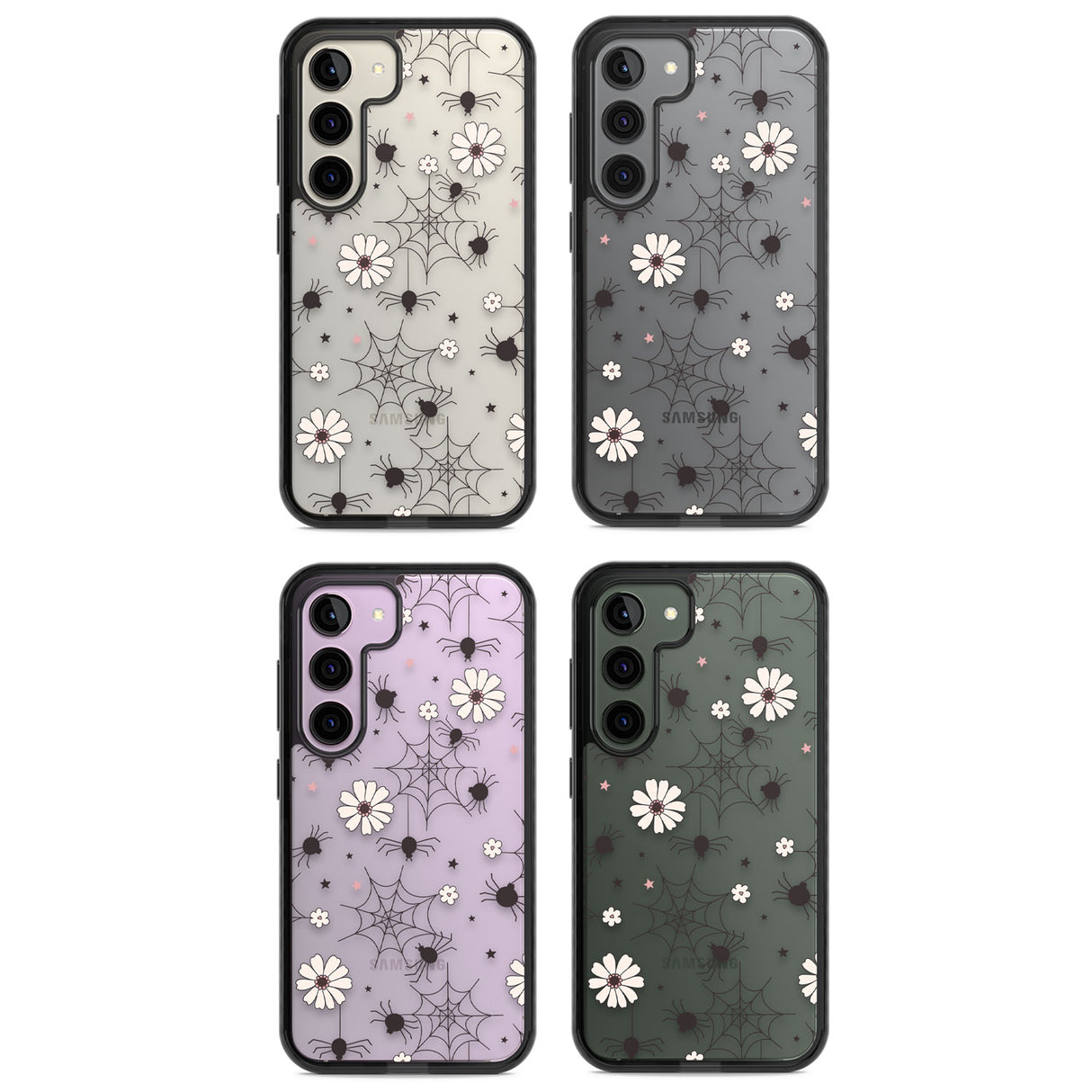 Spiders and Flowers Pattern Impact Phone Case for Samsung Galaxy S24, Samsung Galaxy S23, Samsung Galaxy S22