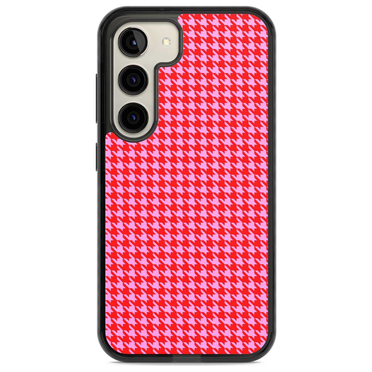 Neon Pink & Red Houndstooth Pattern Phone Case Samsung S22 / Black Impact Case,Samsung S23 / Black Impact Case Blanc Space