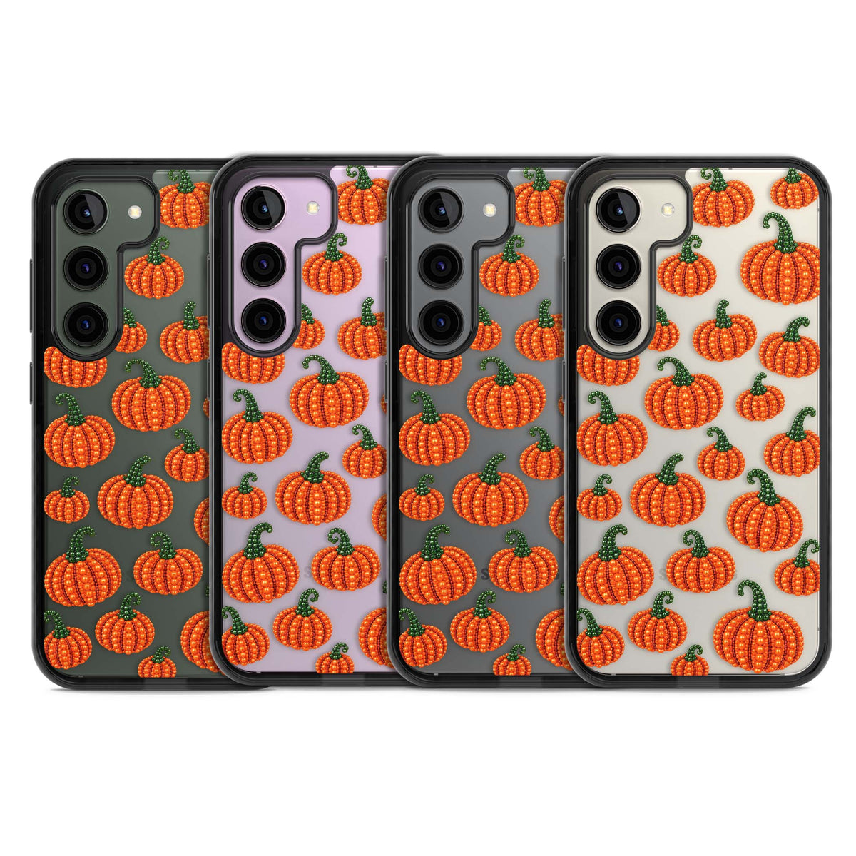 Beaded Pumpkins halloween iPhone case featuring beaded orange pumpkins with green stems on a clear background | Black Impact case for Samsung Galaxy S24, Samsung Galaxy S23, Samsung Galaxy S22