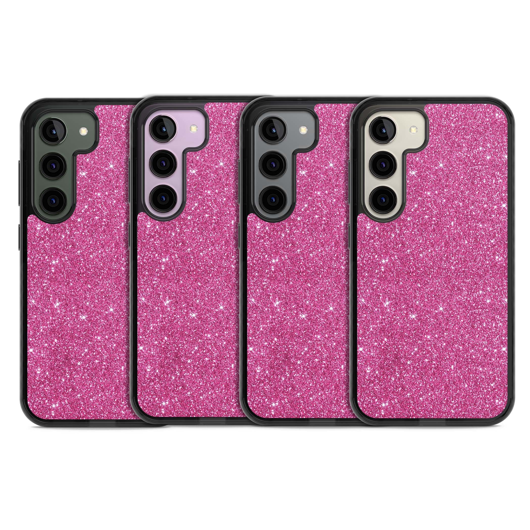 Pink Glitter Y2K iPhone case featuring hot pink glitter wallpaper with sparkle shimmer effect | Black Impact case for Samsung Galaxy S24, Samsung Galaxy S23, Samsung Galaxy S22