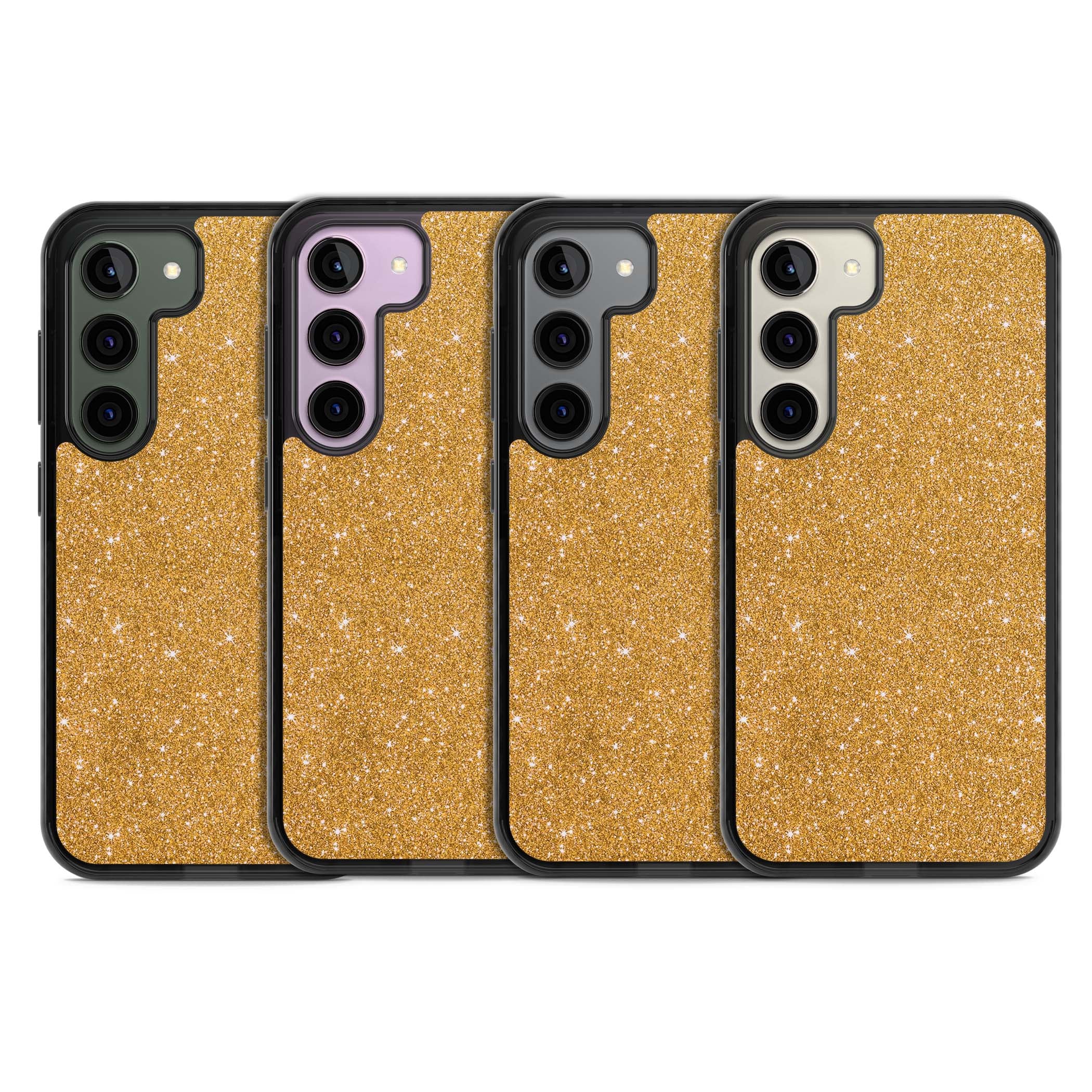 Gold Glitter gold glitter iPhone case featuring a shimmering sparkle wallpaper design in luxury gold | Black Impact case for Samsung Galaxy S24, Samsung Galaxy S23, Samsung Galaxy S22