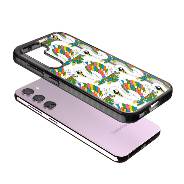 Colourful Swan Pattern Impact Phone Case for Samsung Galaxy S24, Samsung Galaxy S23, Samsung Galaxy S22