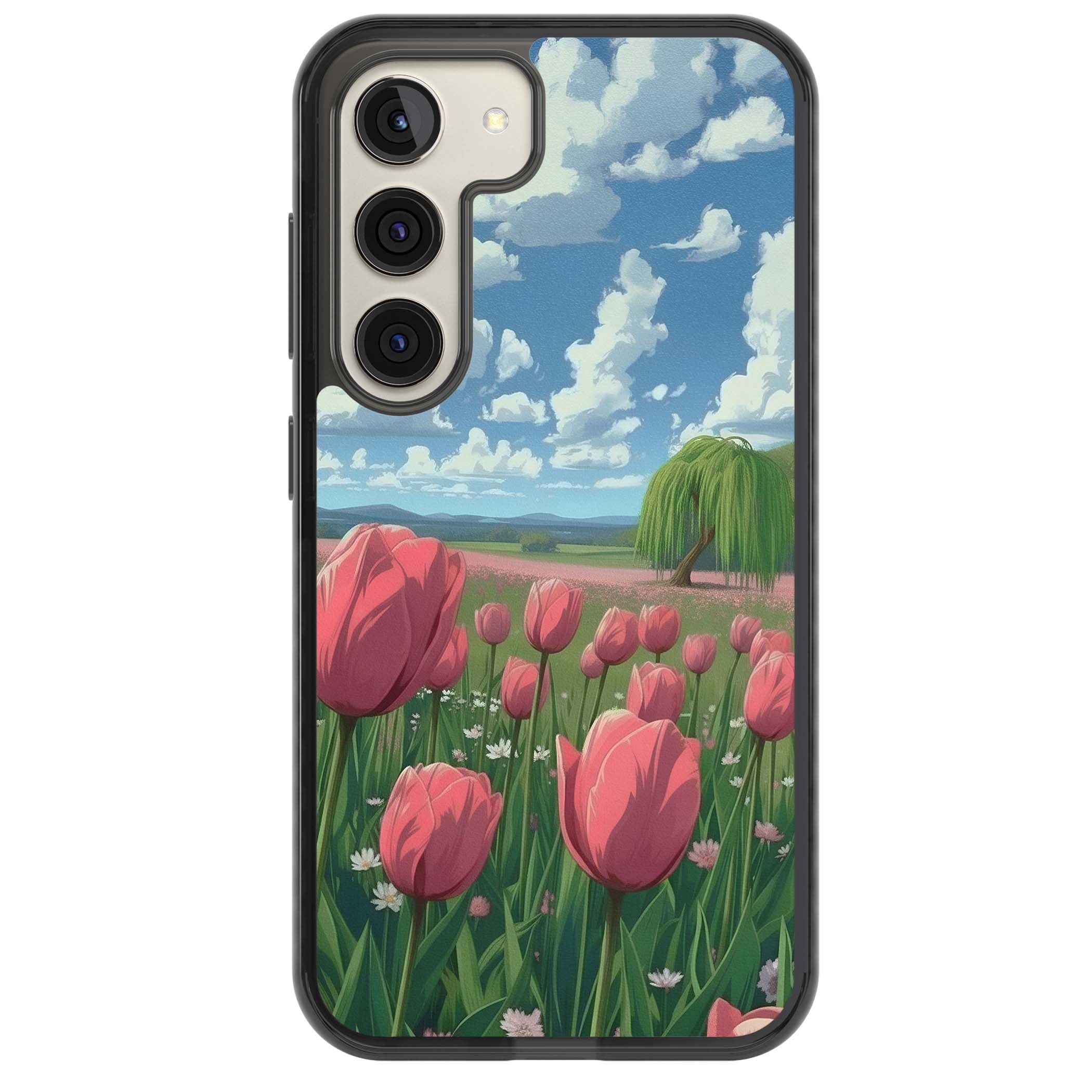 Willow By The Pink Tulips floral iPhone case | Black Impact case for Samsung Galaxy S24, Samsung Galaxy S23, Samsung Galaxy S22