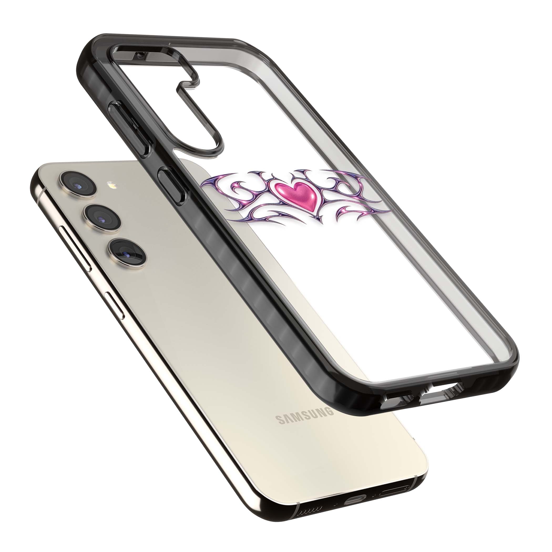 Pink Chrome Heart y2k iPhone case | Black Impact case for Samsung Galaxy S24, Samsung Galaxy S23, Samsung Galaxy S22