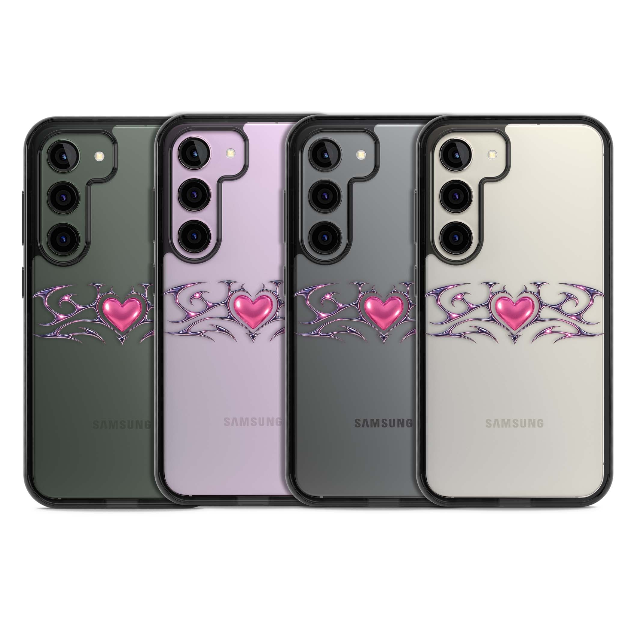 Pink Chrome Heart y2k iPhone case | Black Impact case for Samsung Galaxy S24, Samsung Galaxy S23, Samsung Galaxy S22