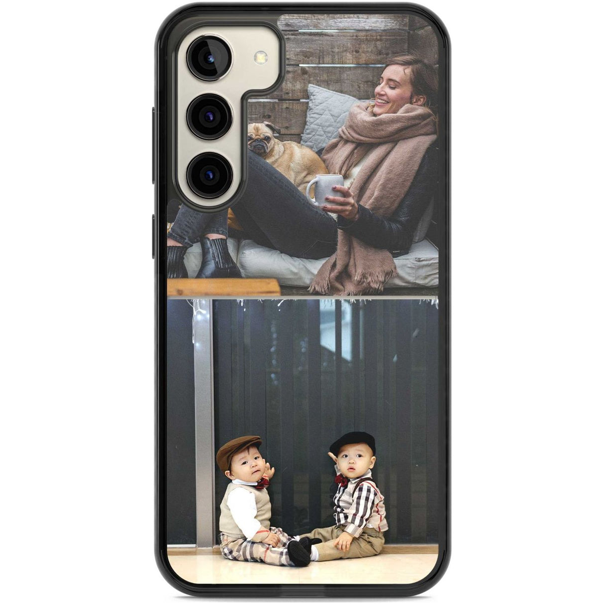 Personalised 2 Photo Grid Custom Phone Case Samsung S22 Plus / Black Impact Case,Samsung S23 Plus / Black Impact Case Blanc Space